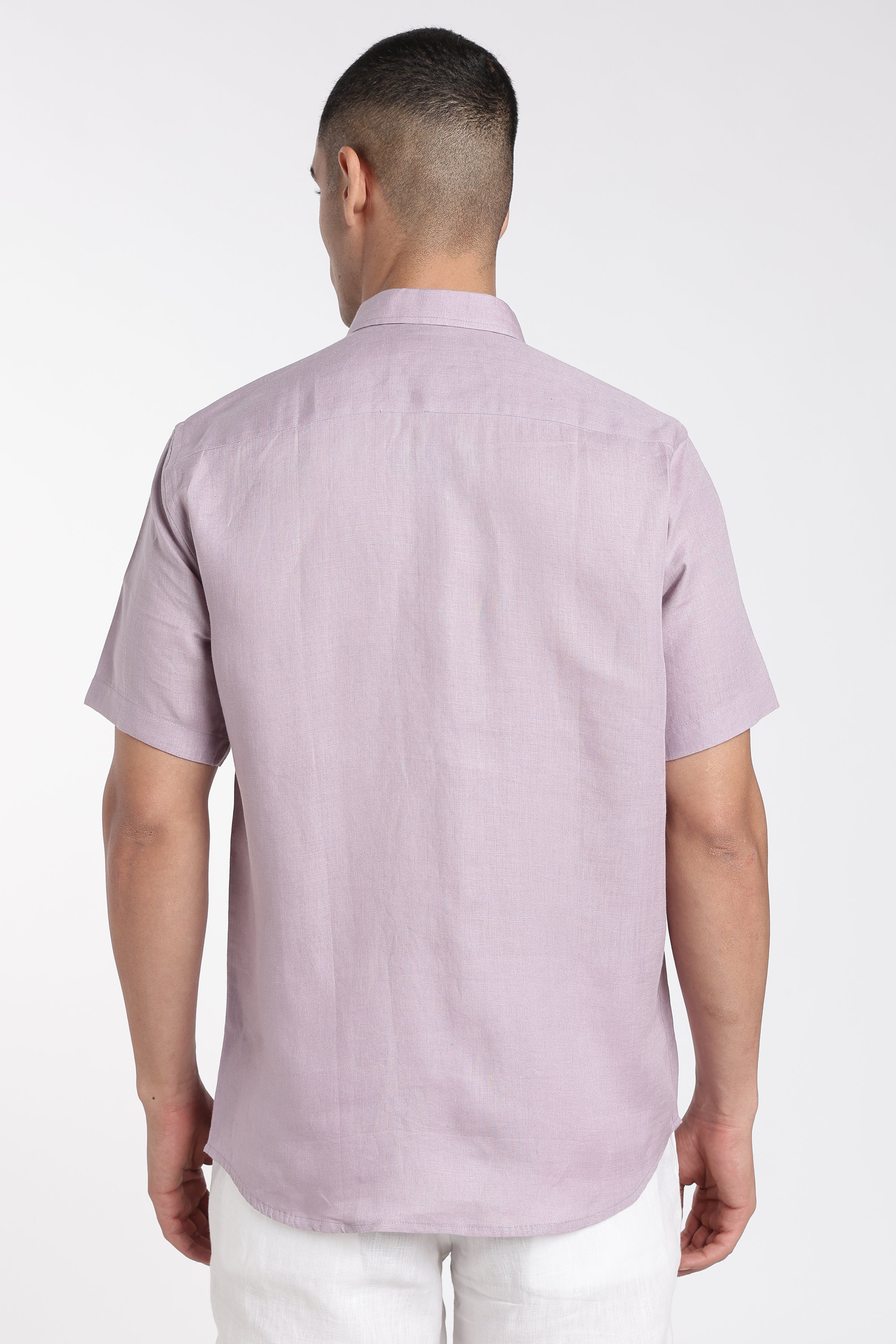 Men’s Lavender Linen Shirt with Artistic Bird Pocket Detail | Premium Short Sleeve Shirt
