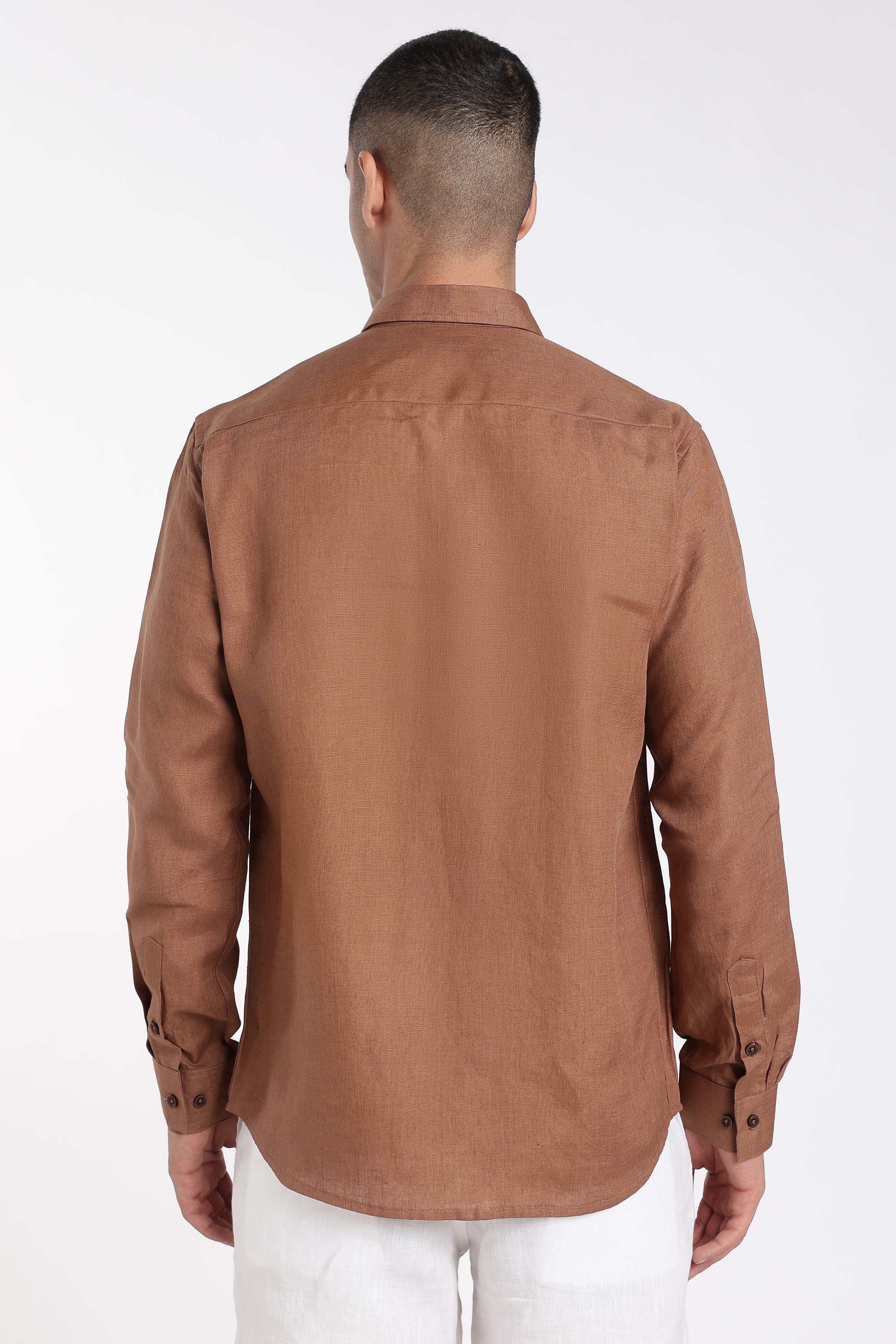 Men’s Cinnamon Brown Premium Linen Shirt | Full Sleeve Classic Linen Shirt