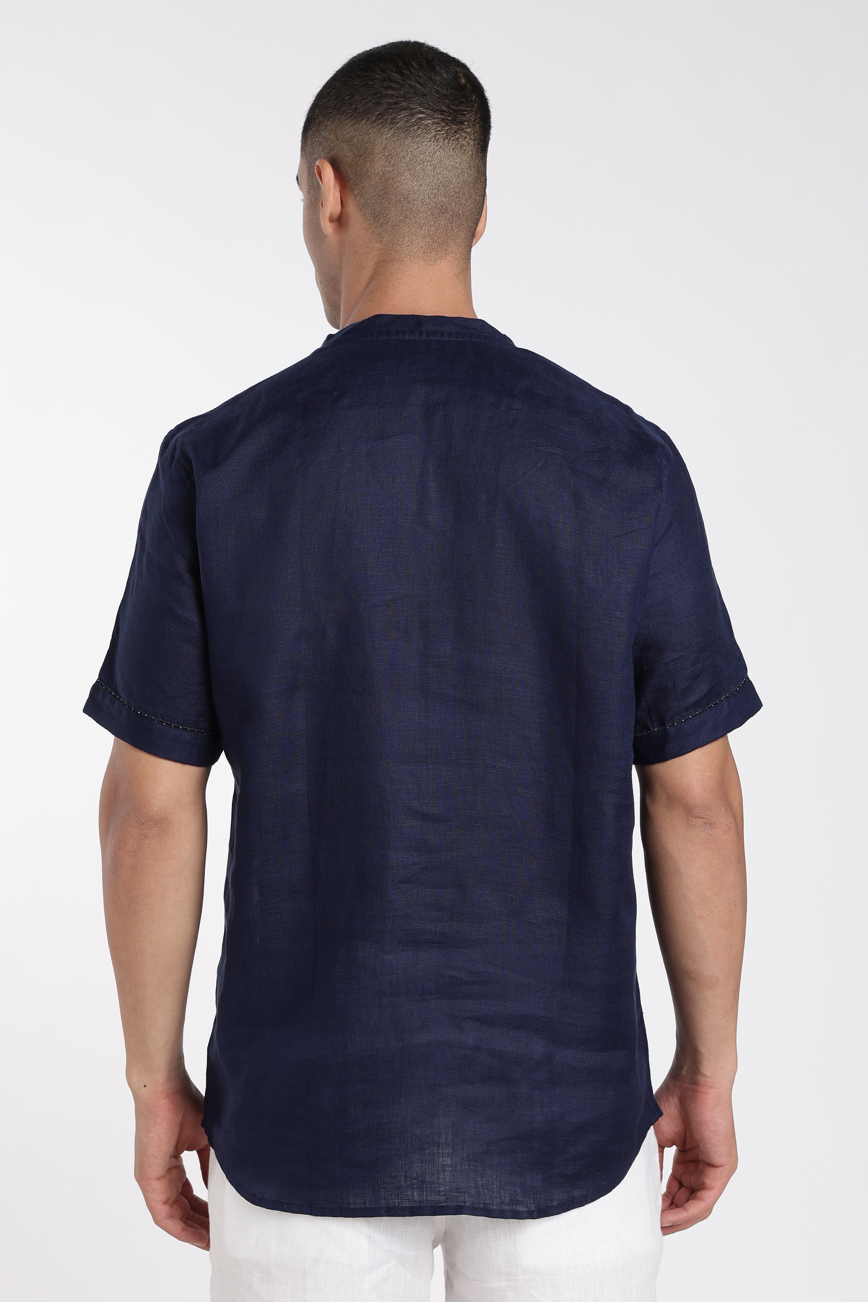 Men’s Navy Blue Linen V-Neck T-Shirt | Premium Minimal Linen Fashion