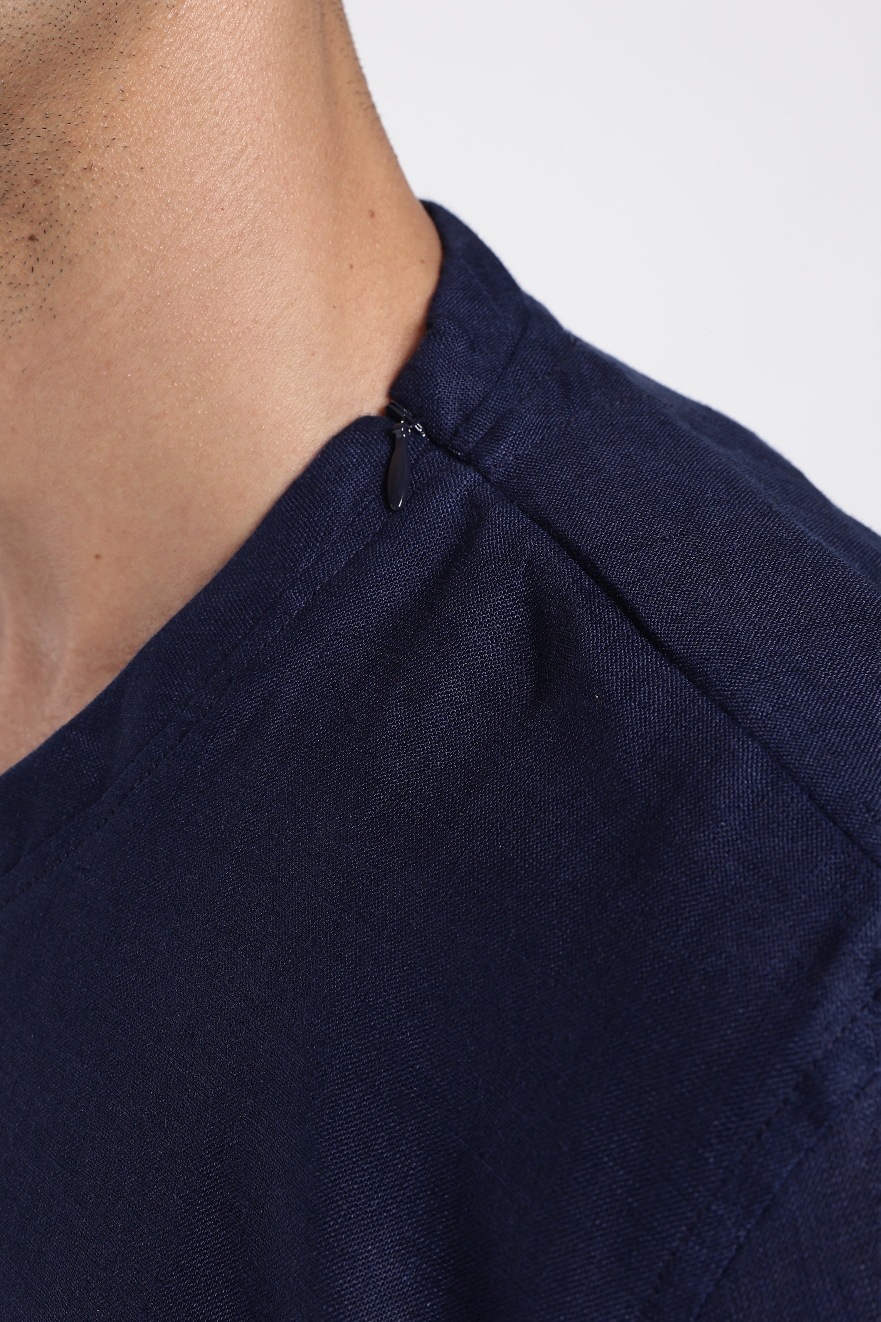 Men’s Navy Blue Linen V-Neck T-Shirt | Premium Minimal Linen Fashion