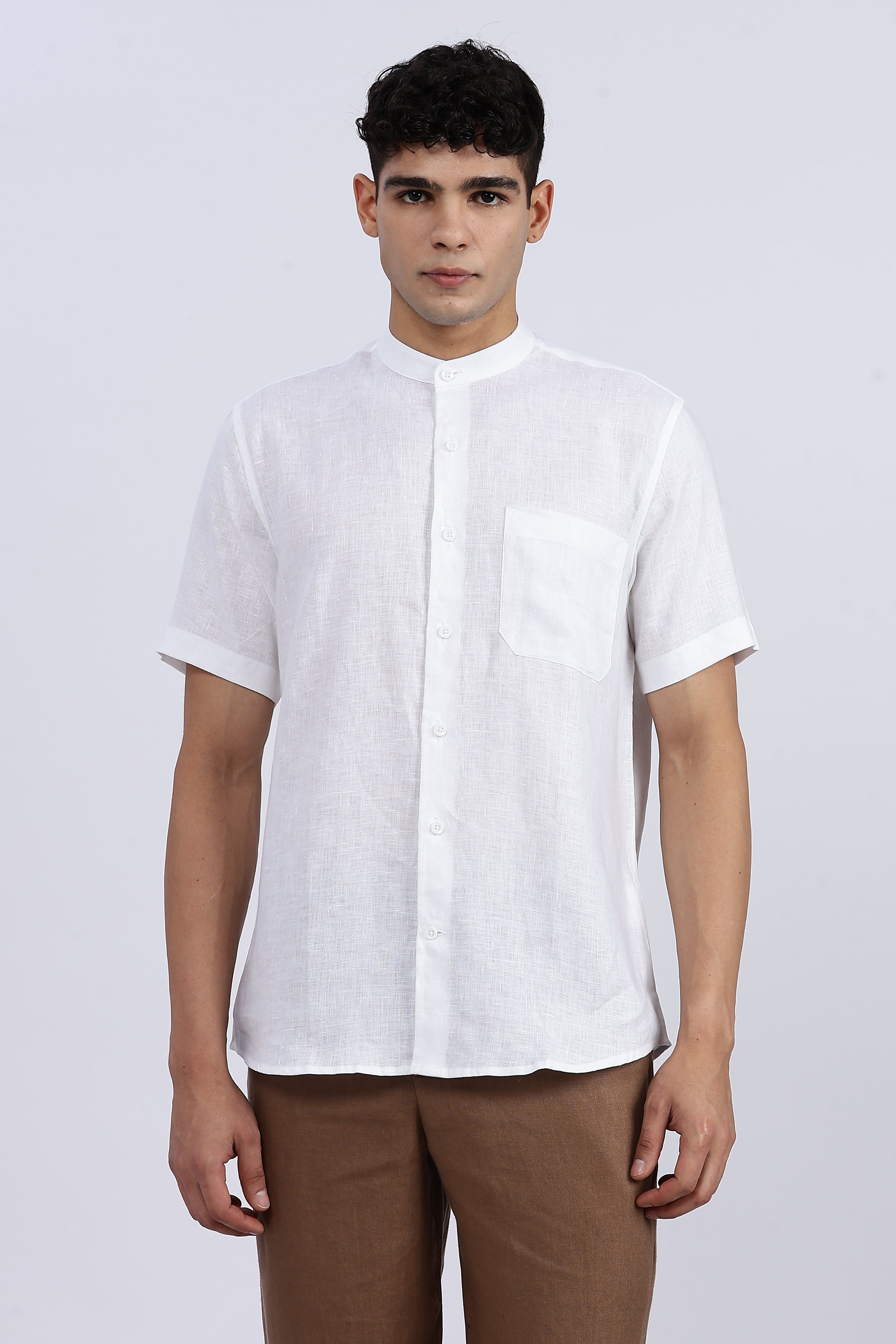 Men’s White Mandarin Collar Linen Shirt – 100% Pure Linen | Linen Culture