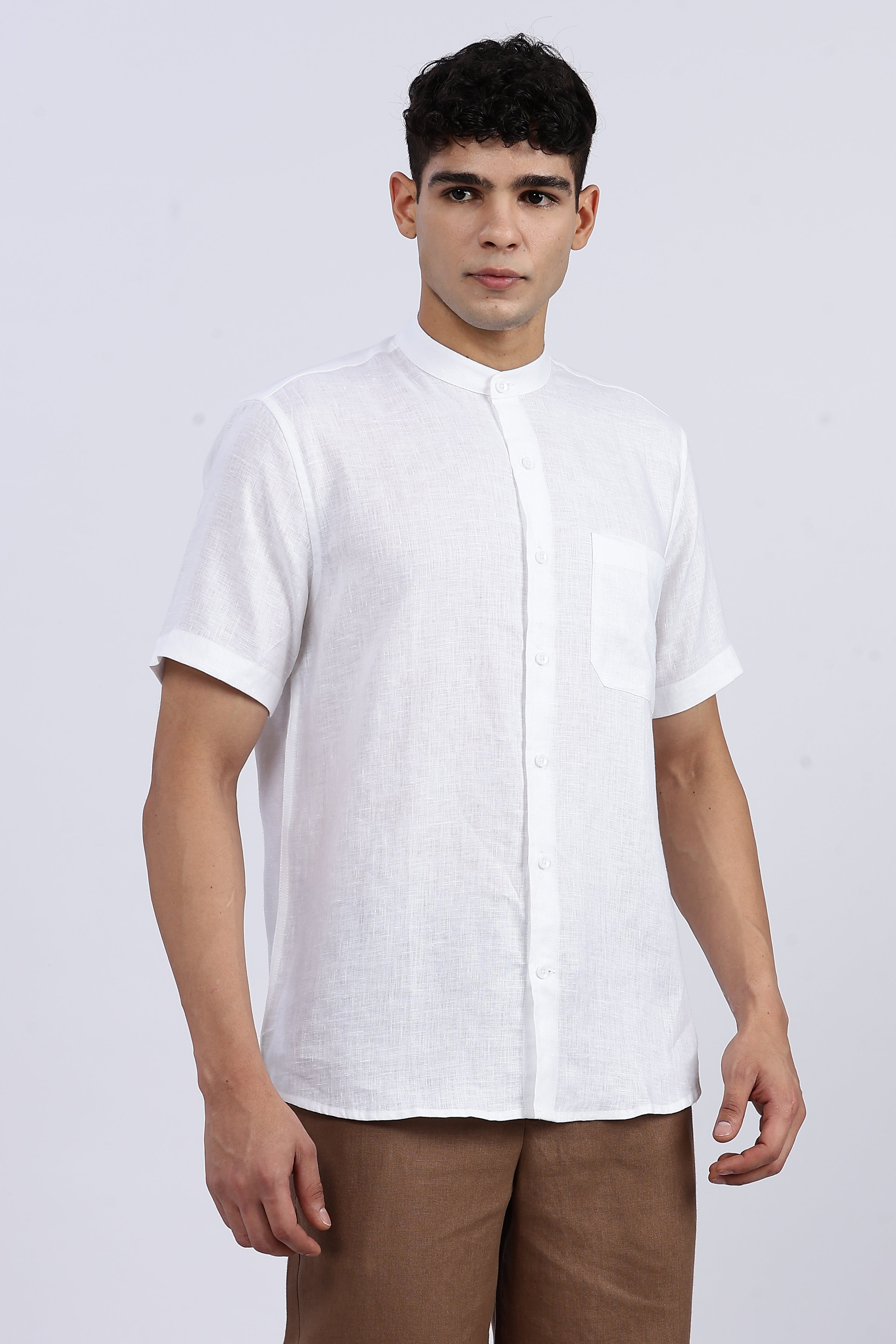 Men’s White Mandarin Collar Linen Shirt – 100% Pure Linen | Linen Culture