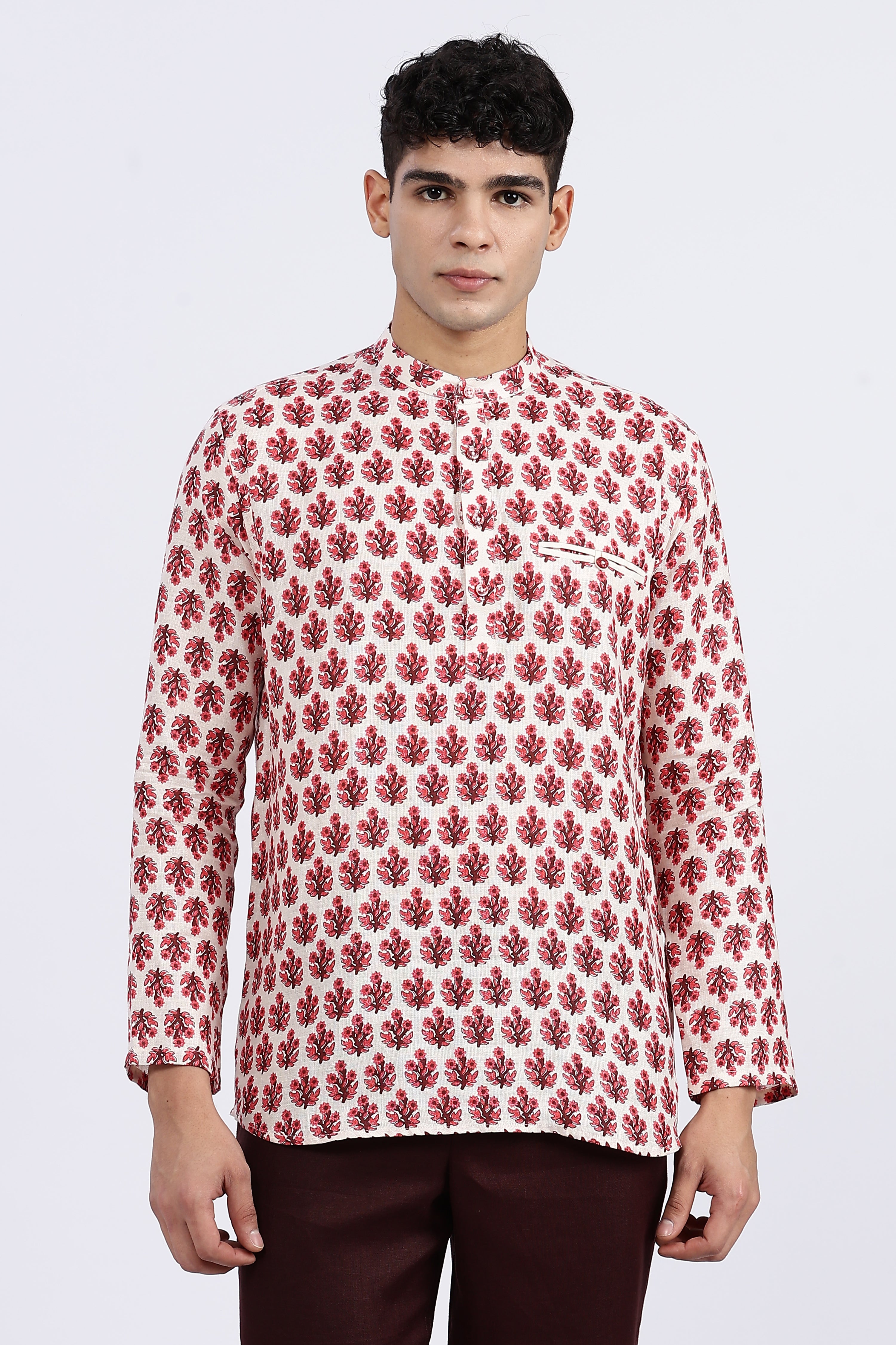 Pure 100% Linen Printed Full Sleeve Kurta | Cultural Edition by Linen Culture