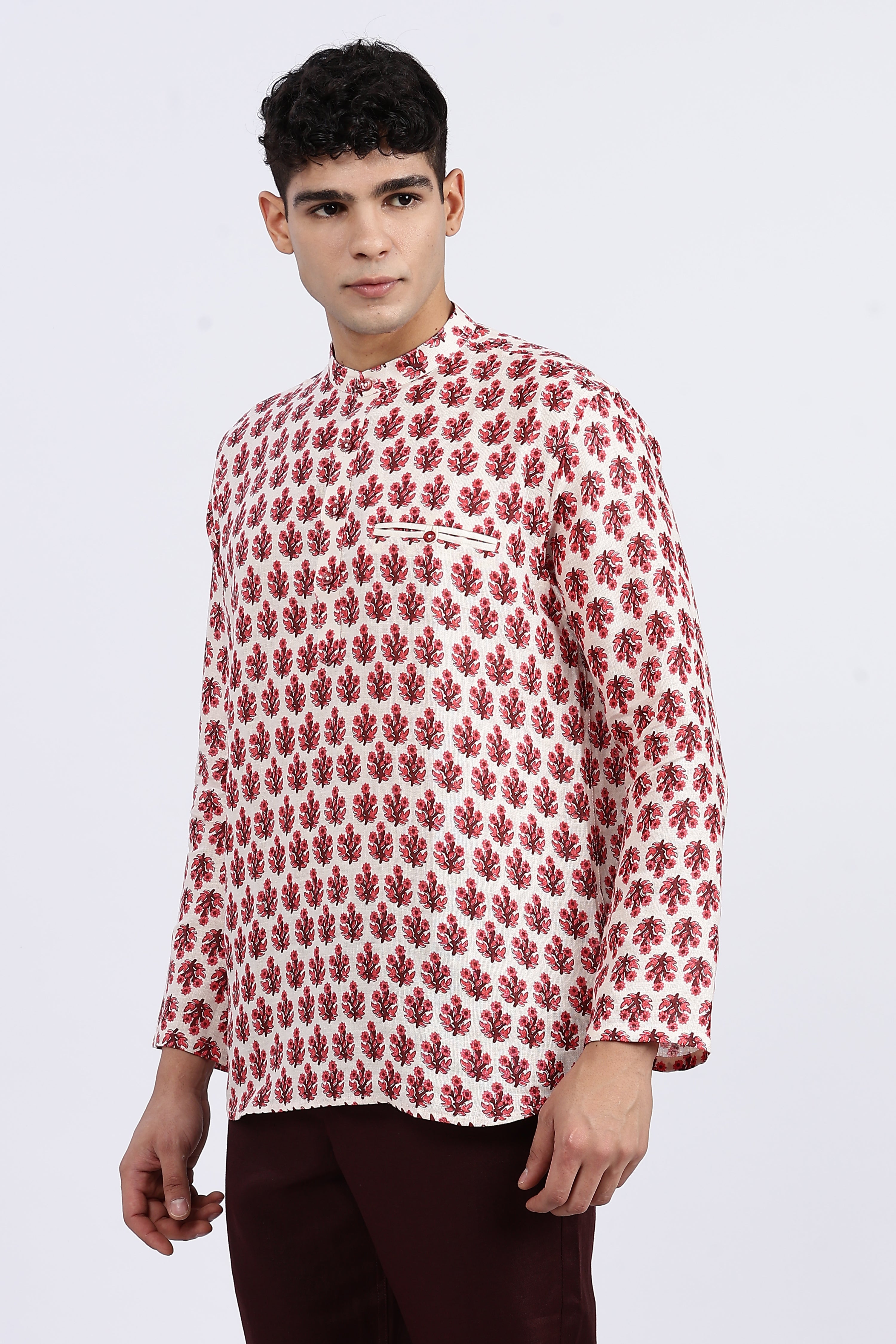 Pure 100% Linen Printed Full Sleeve Kurta | Cultural Edition by Linen Culture