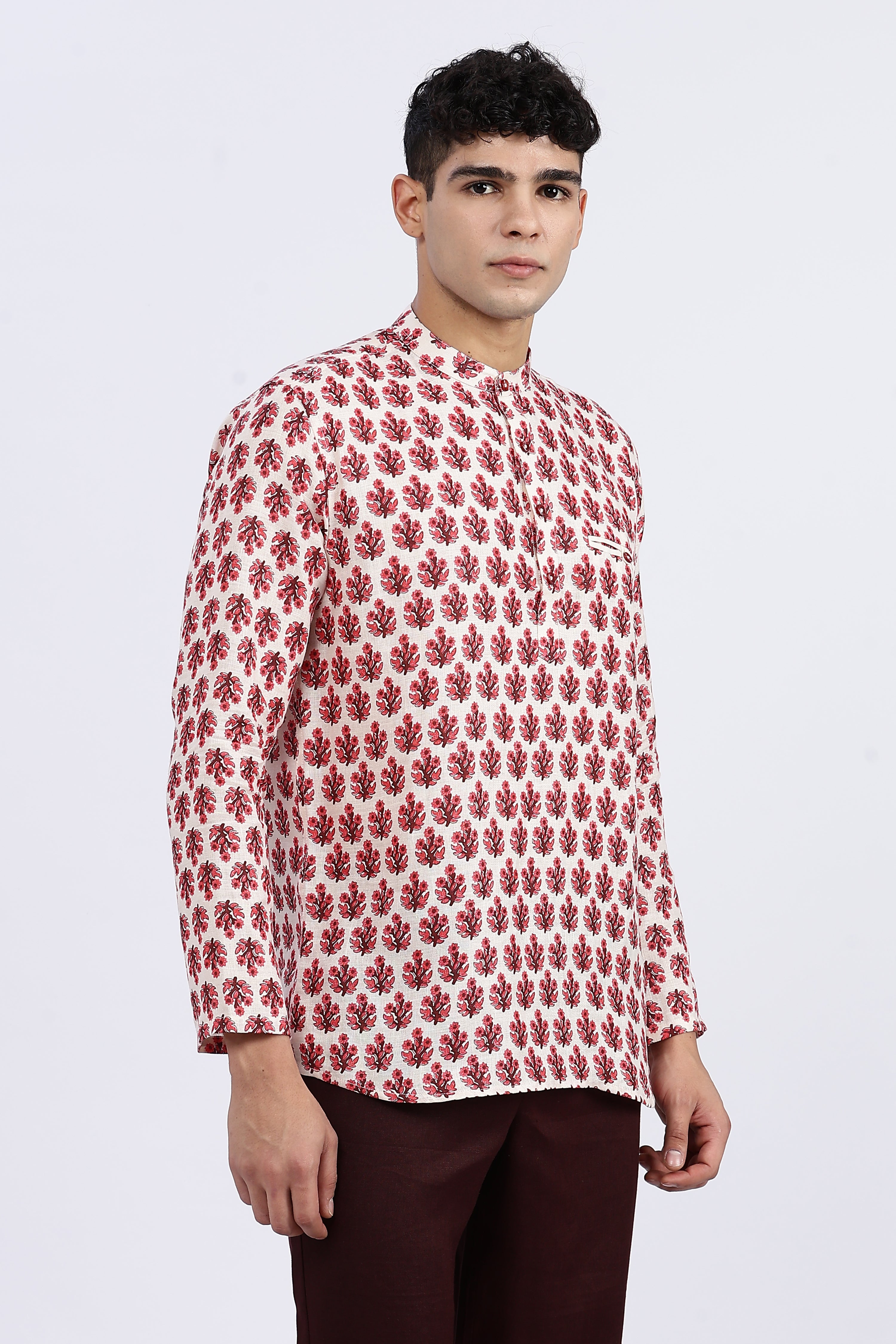 Pure 100% Linen Printed Full Sleeve Kurta | Cultural Edition by Linen Culture