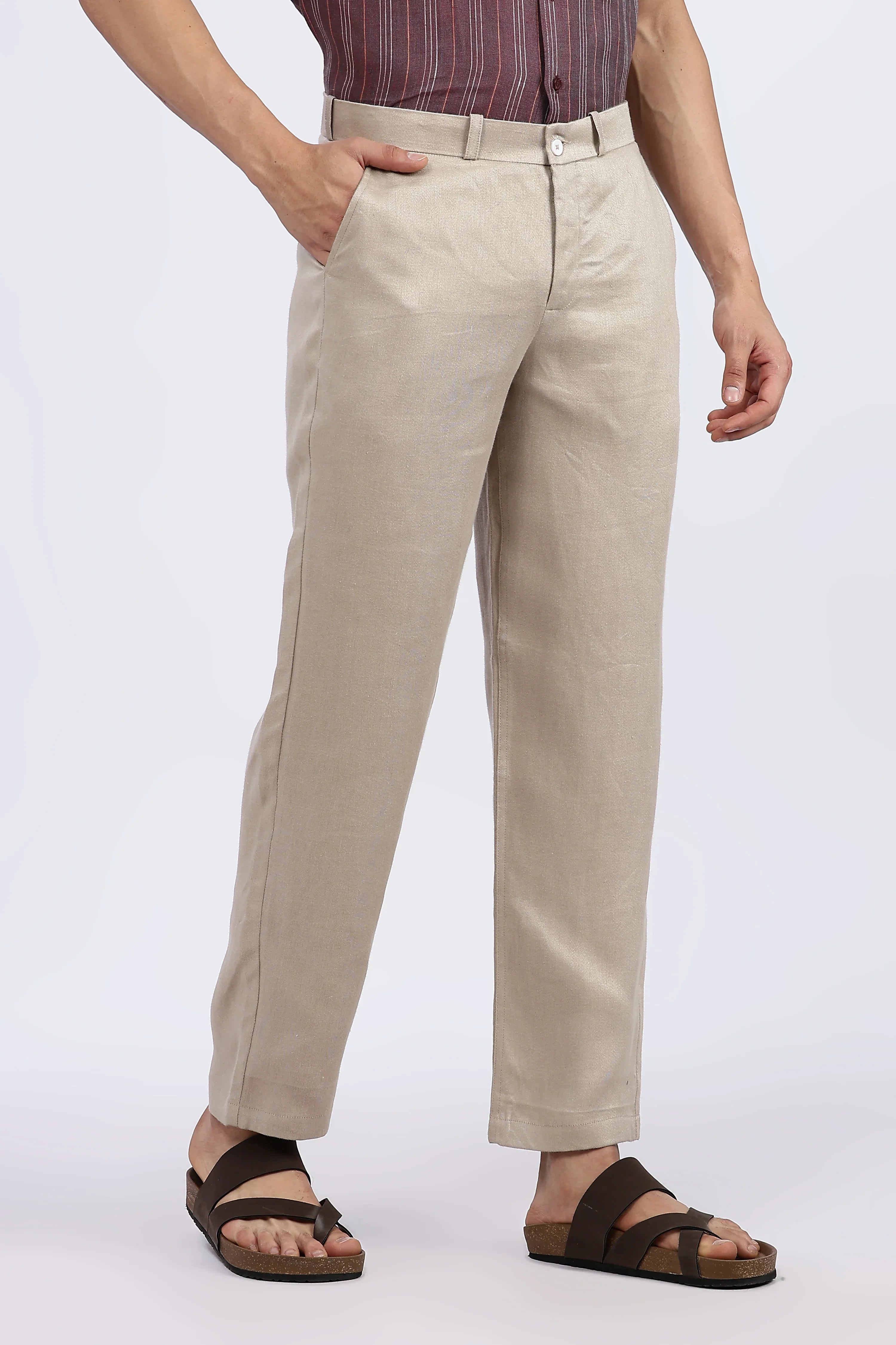 Men’s Beige Classic Linen Trouser | Natural Comfort by Linen Culture