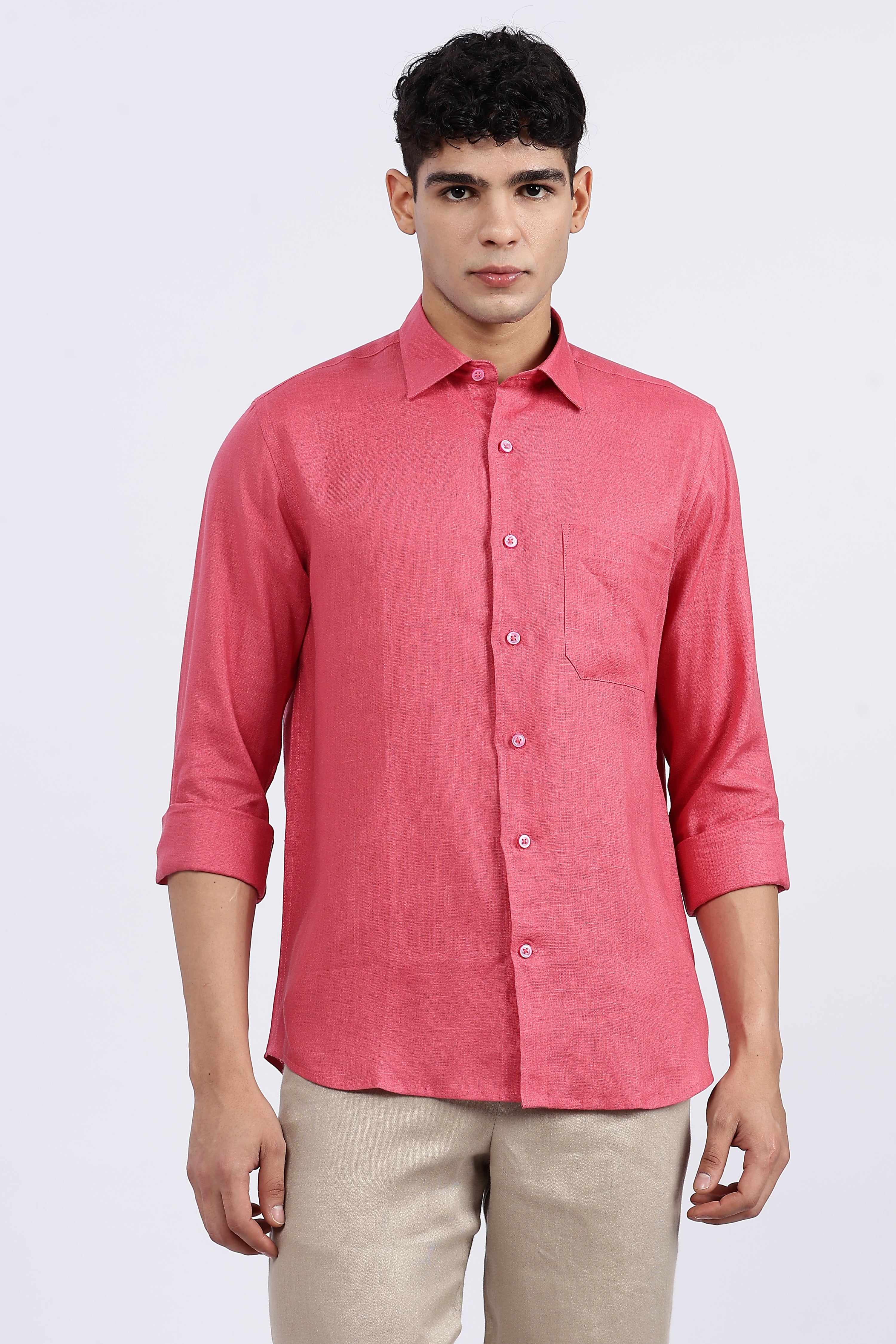 Men’s Coral Pink Premium Linen Shirt – 100% Pure Linen | Linen Culture