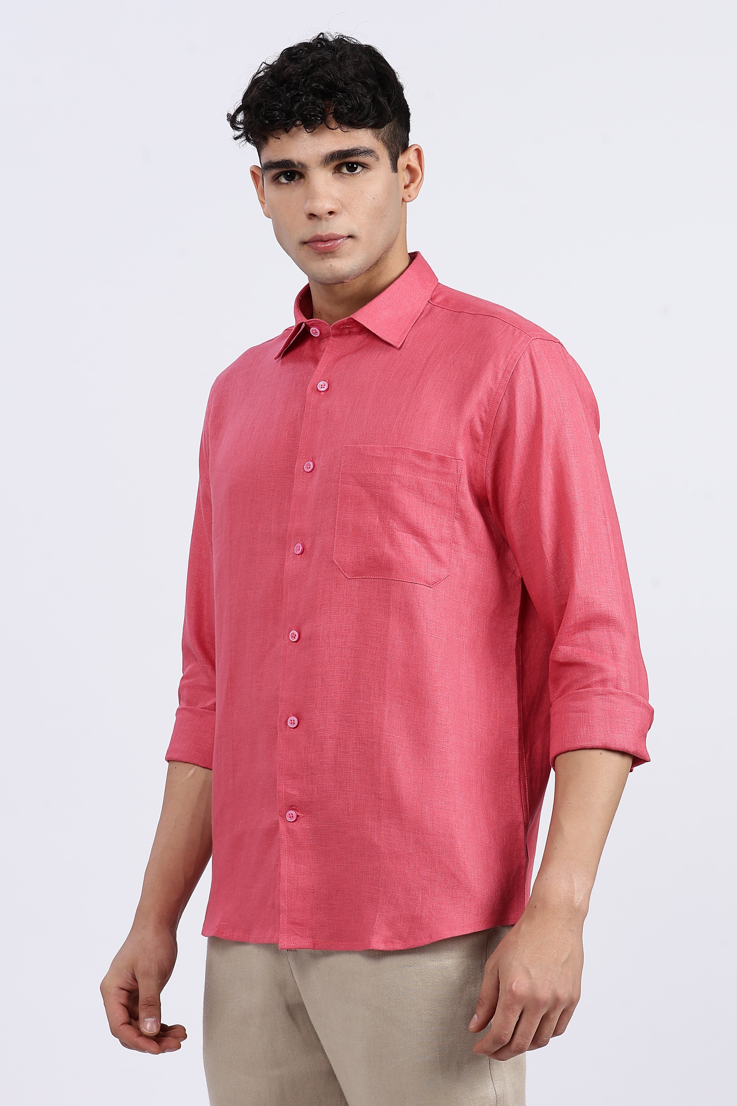 Men’s Coral Pink Premium Linen Shirt – 100% Pure Linen | Linen Culture