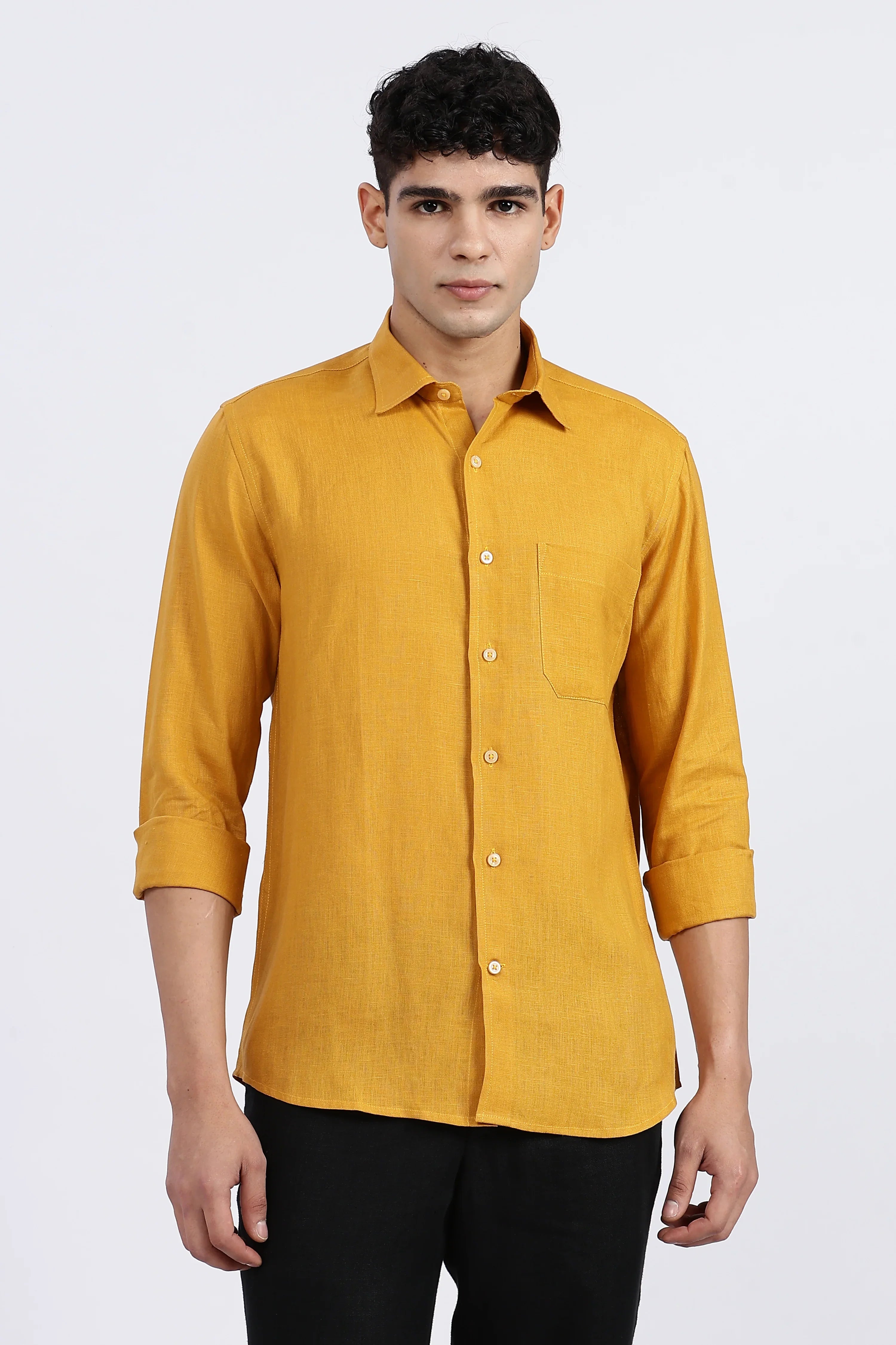 Men’s  Yellow Linen Shirt – Full Sleeve | Linen Culture