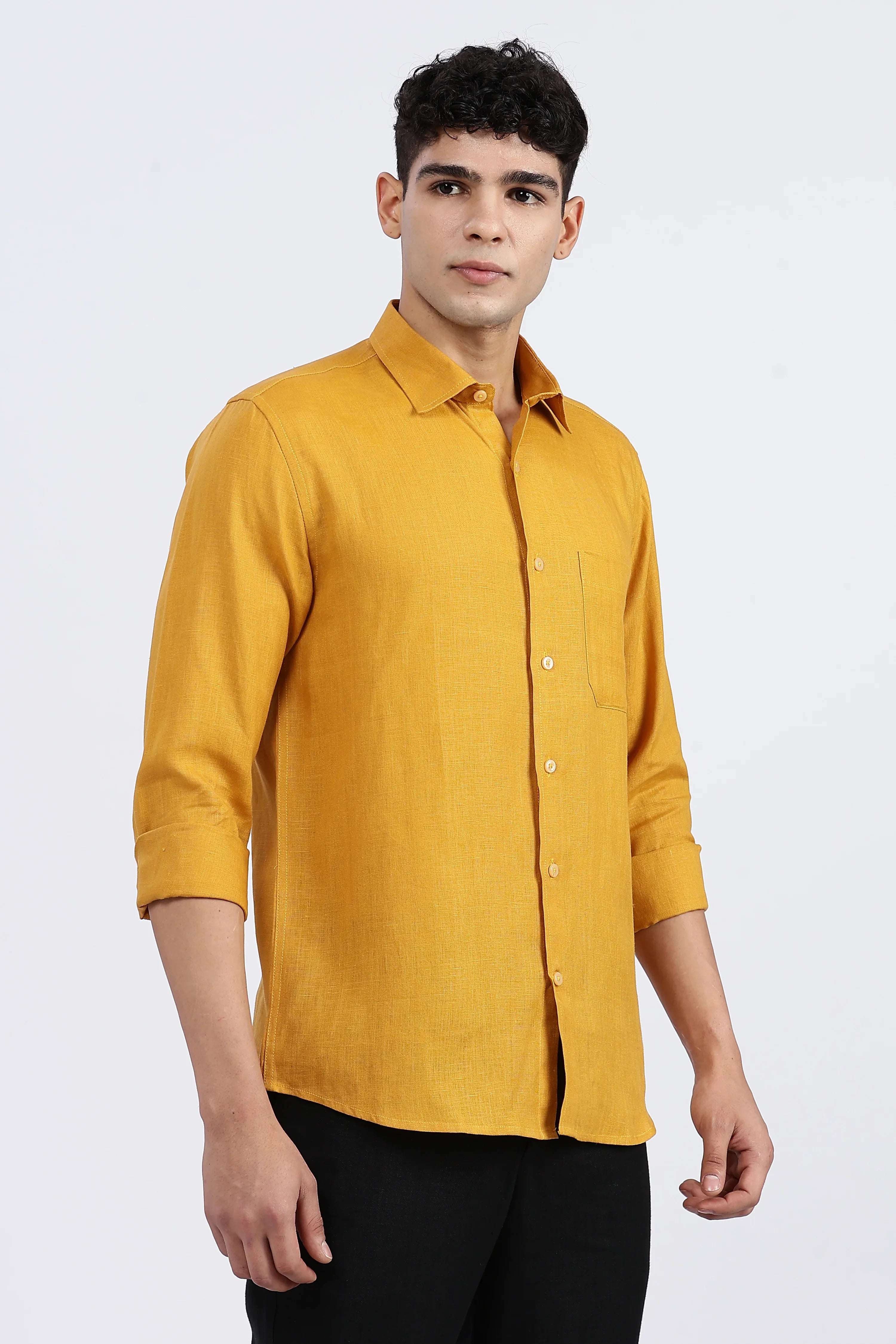 Men’s  Yellow Linen Shirt – Full Sleeve | Linen Culture