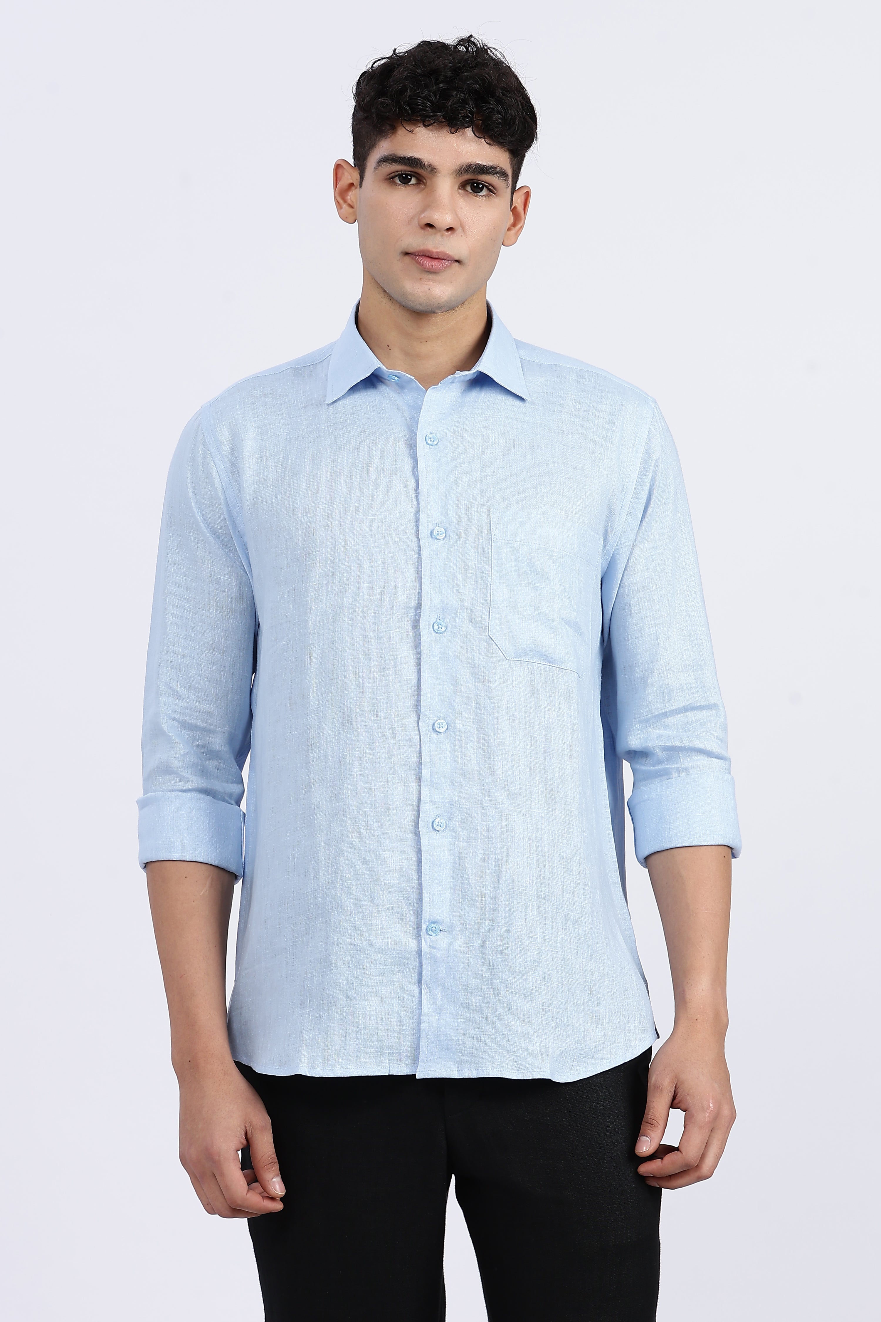 Men’s Light Blue Full Sleeve Linen Shirt – 100% Pure Linen | Linen Culture