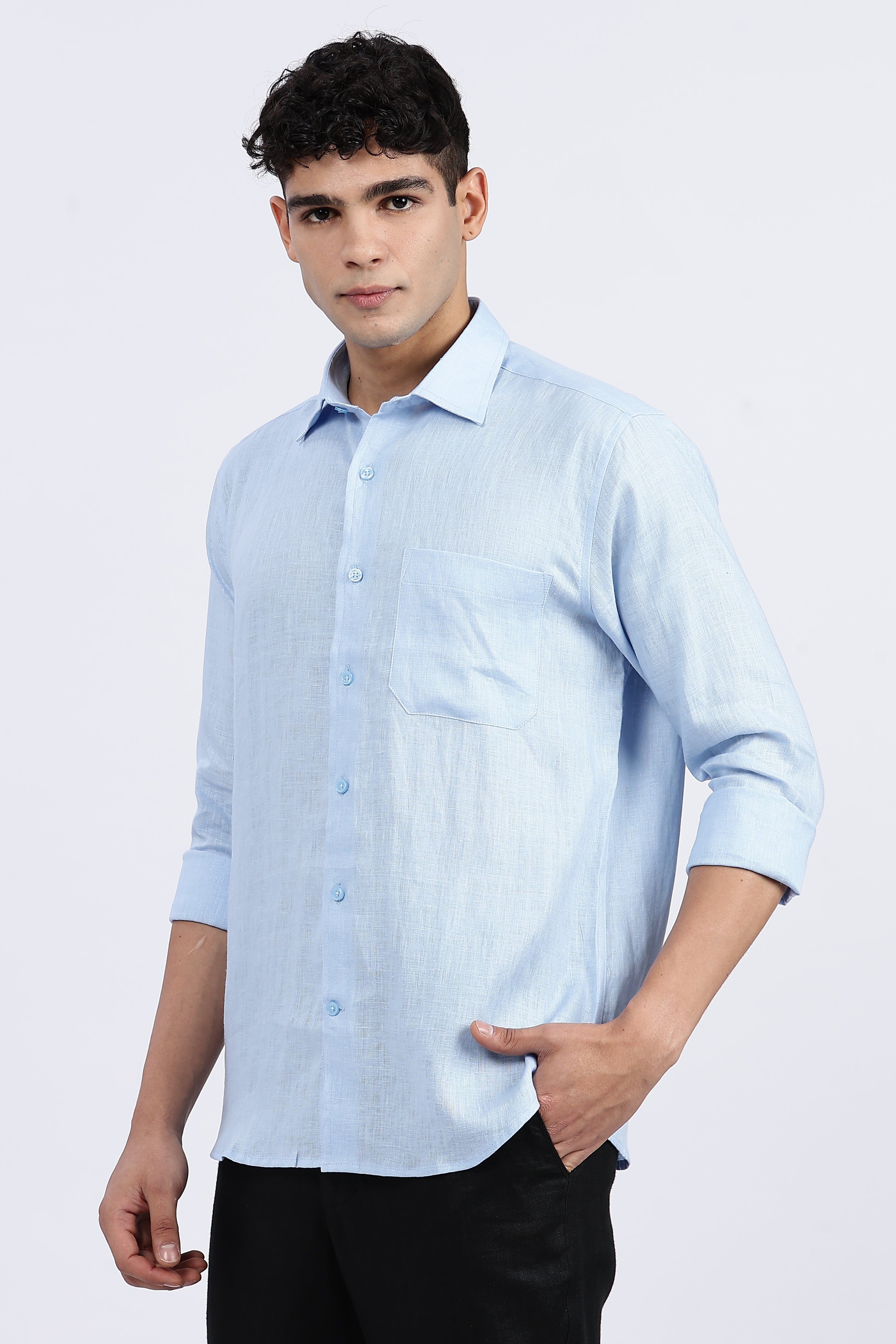 Men’s Light Blue Full Sleeve Linen Shirt – 100% Pure Linen | Linen Culture