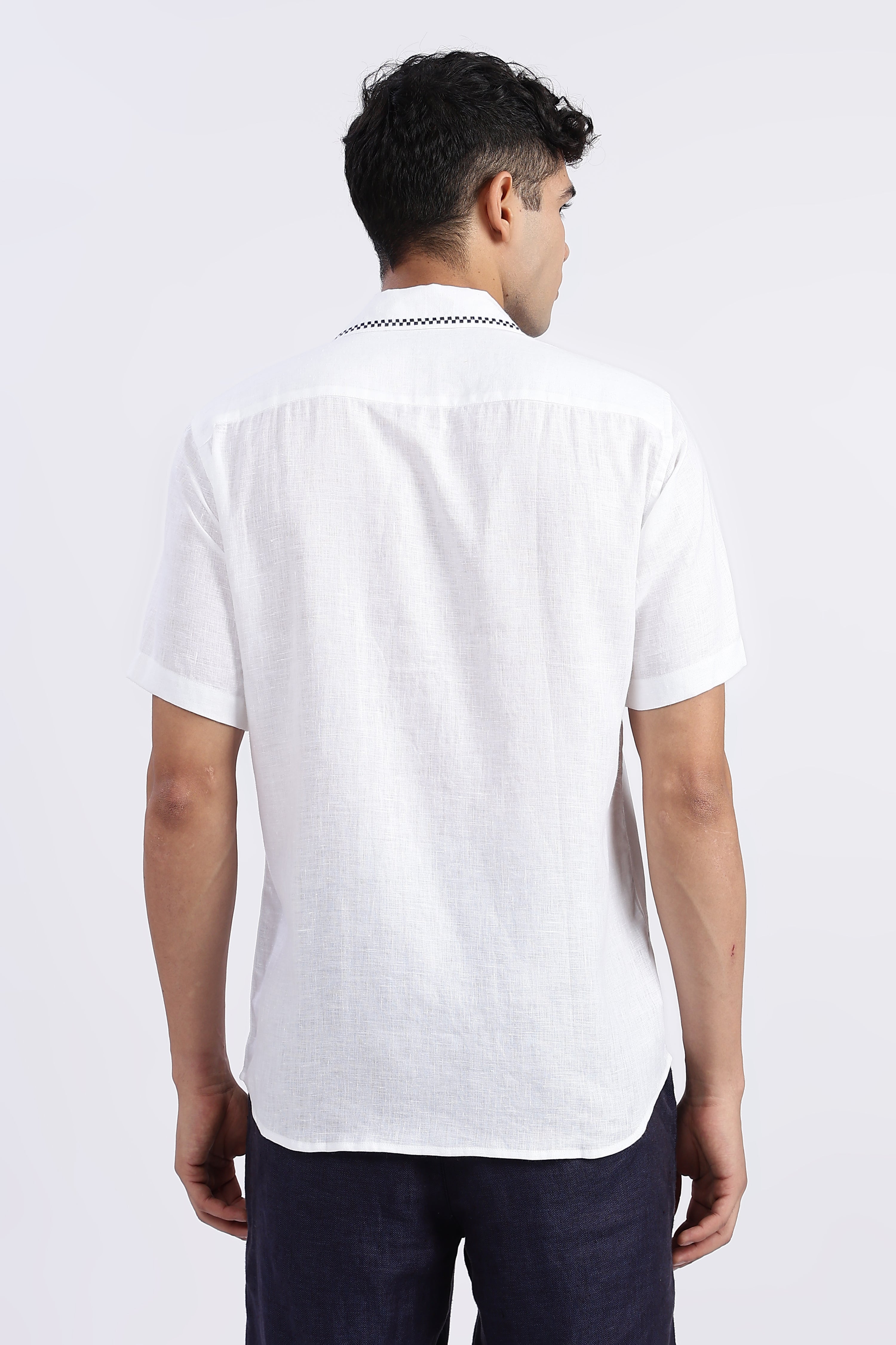 Men’s White Cuban Collar Linen Shirt – Half Sleeve | Linen Culture