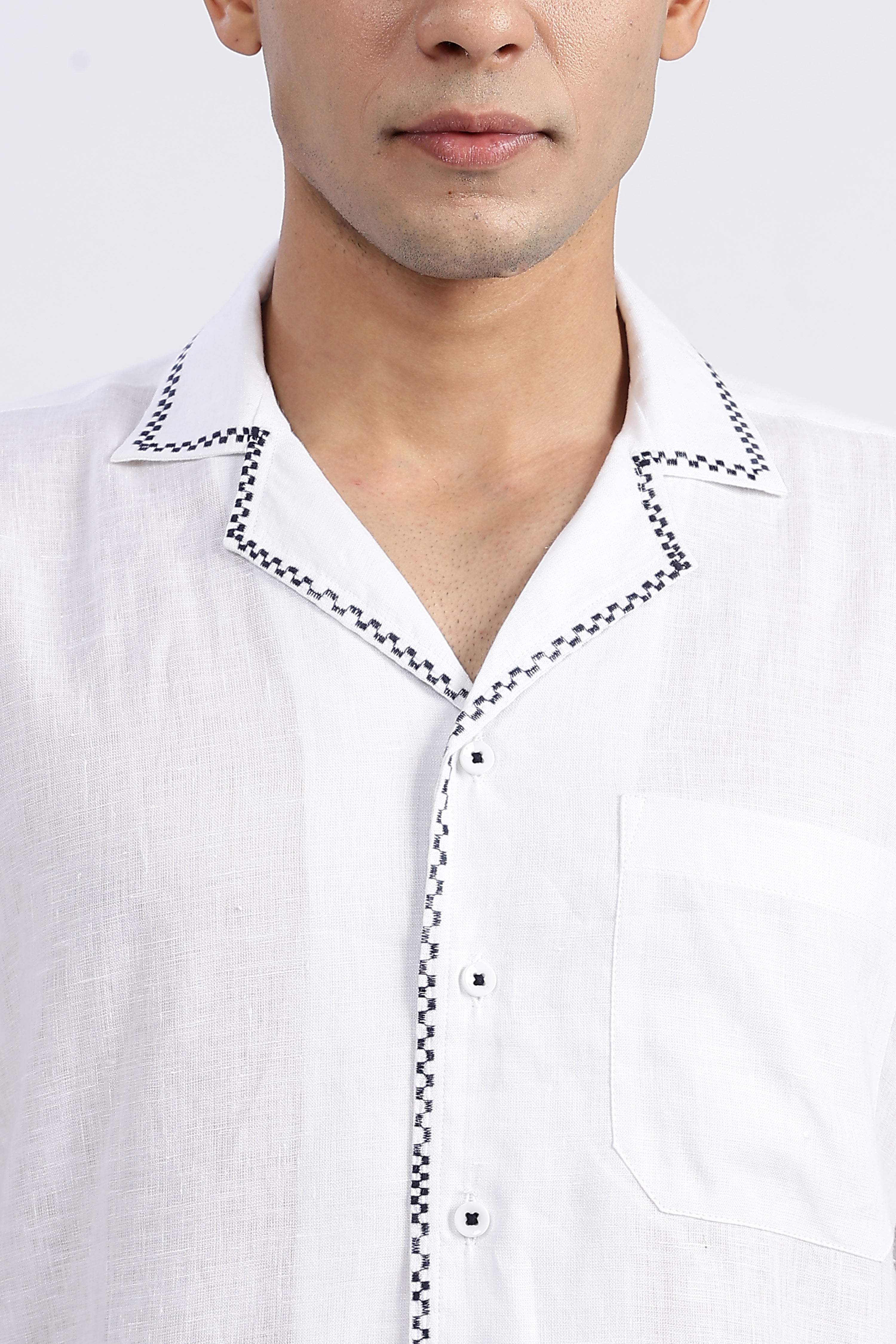 Men’s White Cuban Collar Linen Shirt – Half Sleeve | Linen Culture