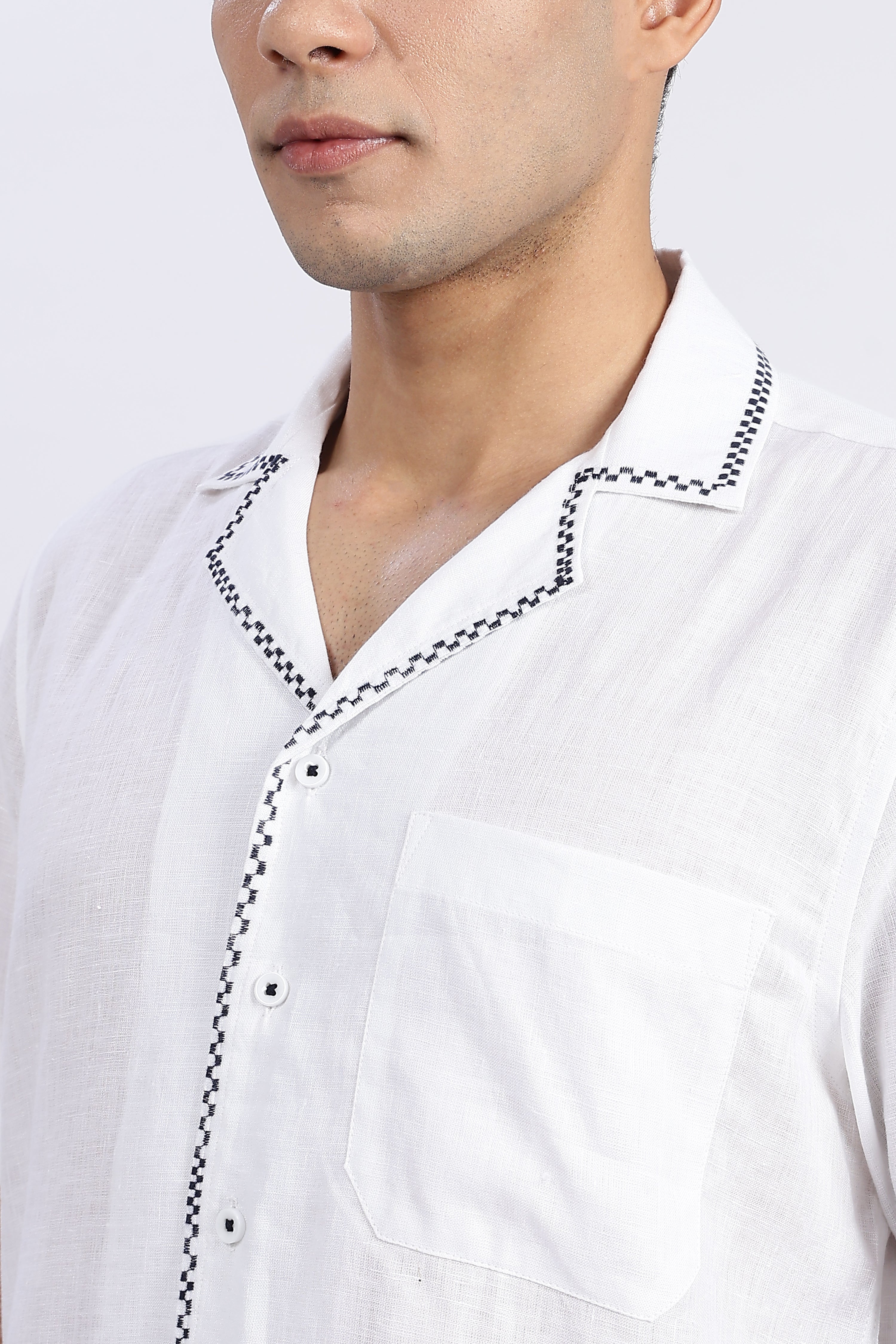 Men’s White Cuban Collar Linen Shirt – Half Sleeve | Linen Culture
