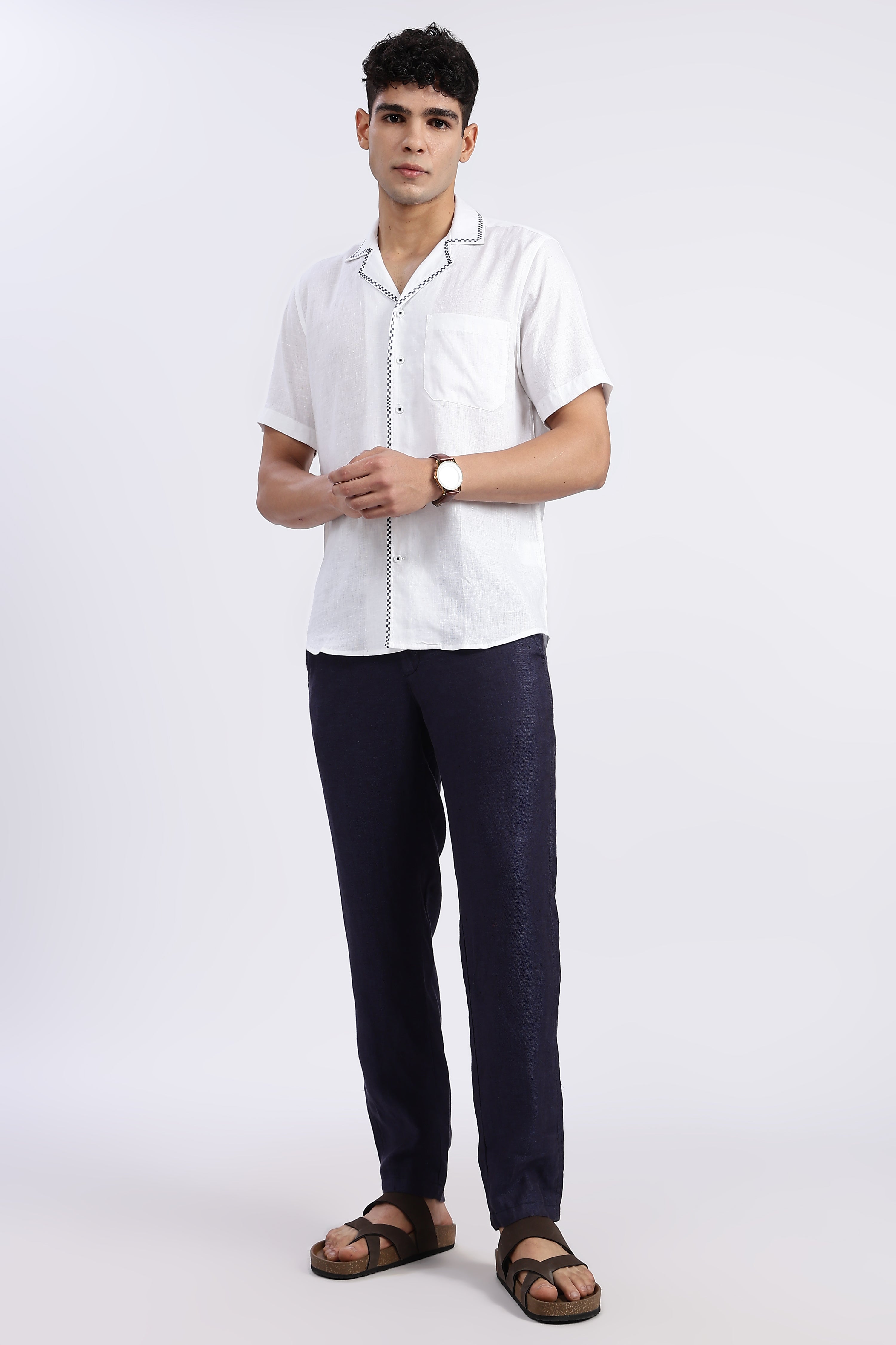 Men’s White Cuban Collar Linen Shirt – Half Sleeve | Linen Culture