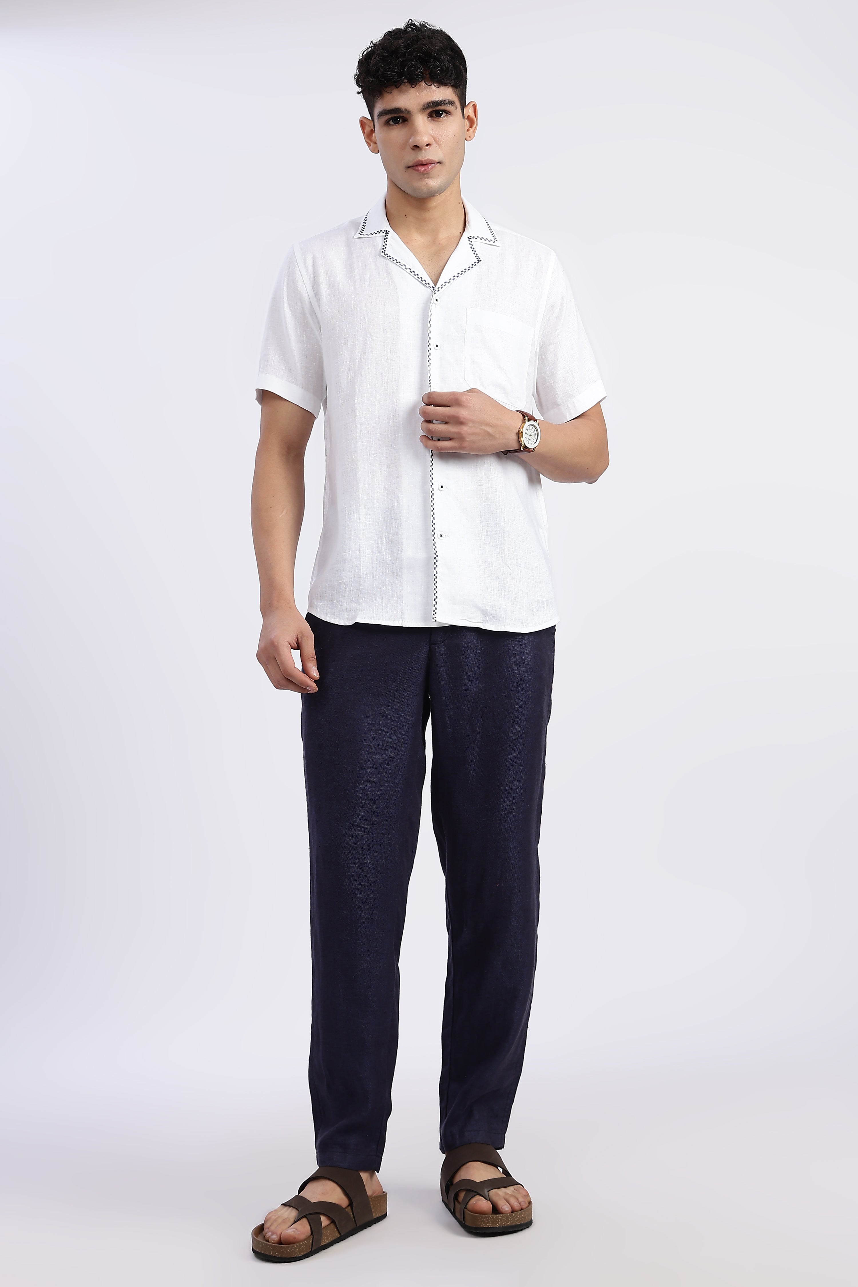 Men’s White Cuban Collar Linen Shirt – Half Sleeve | Linen Culture