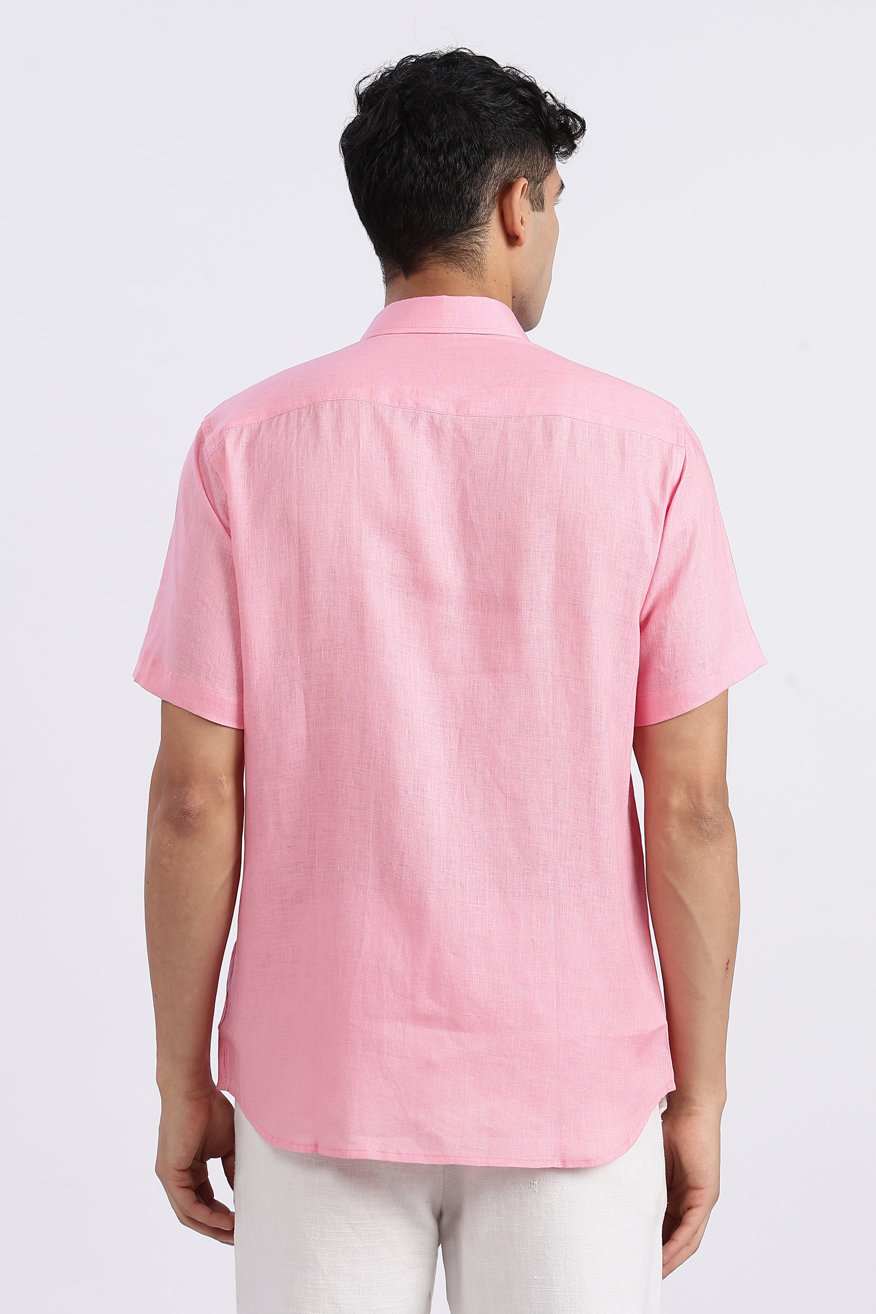 Men’s Light Pink Half Sleeve Linen Shirt – 100% Pure Linen | Linen Culture