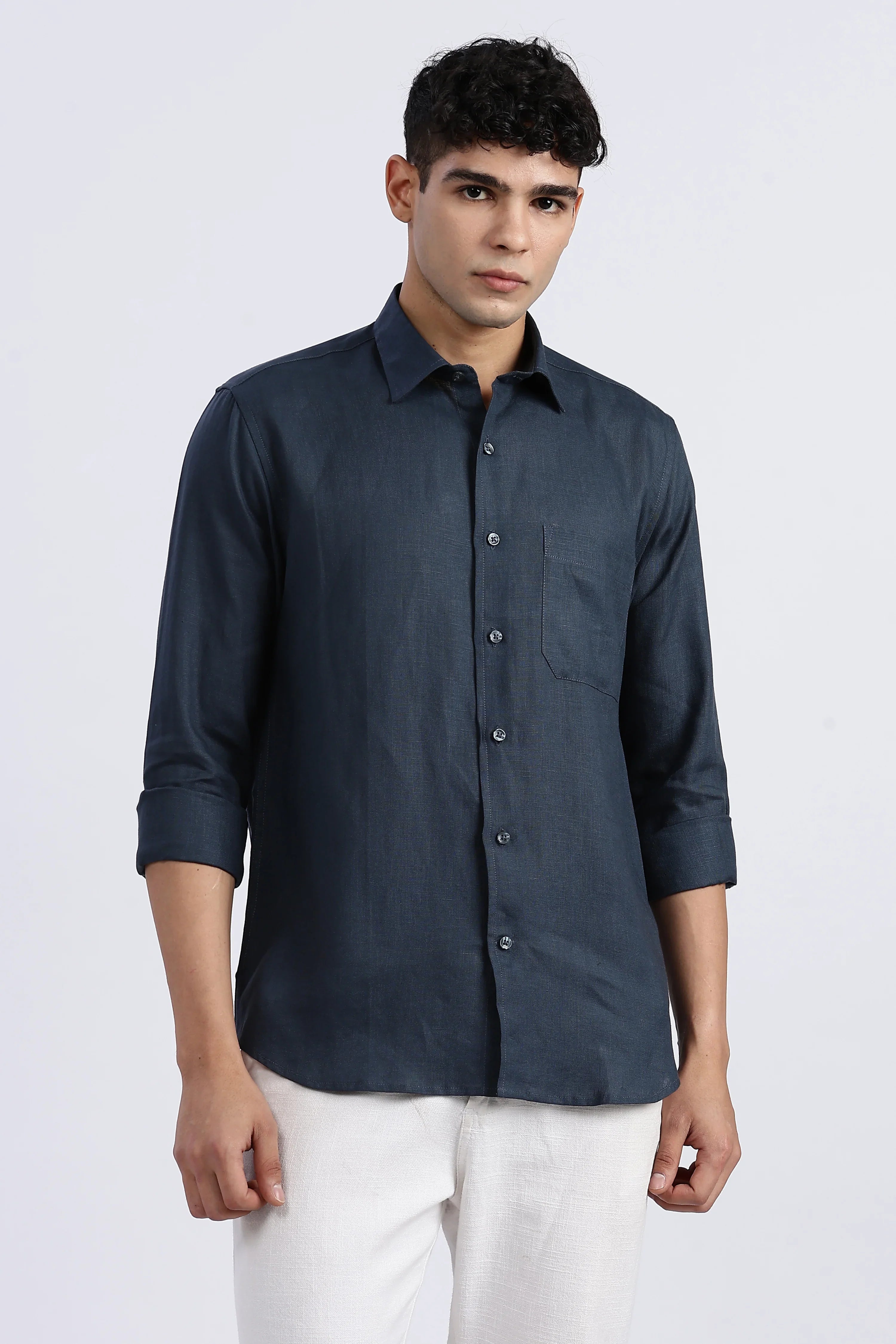 Men’s Deep Navy Linen Shirt – Full Sleeve | Timeless Comfort by Linen Culture