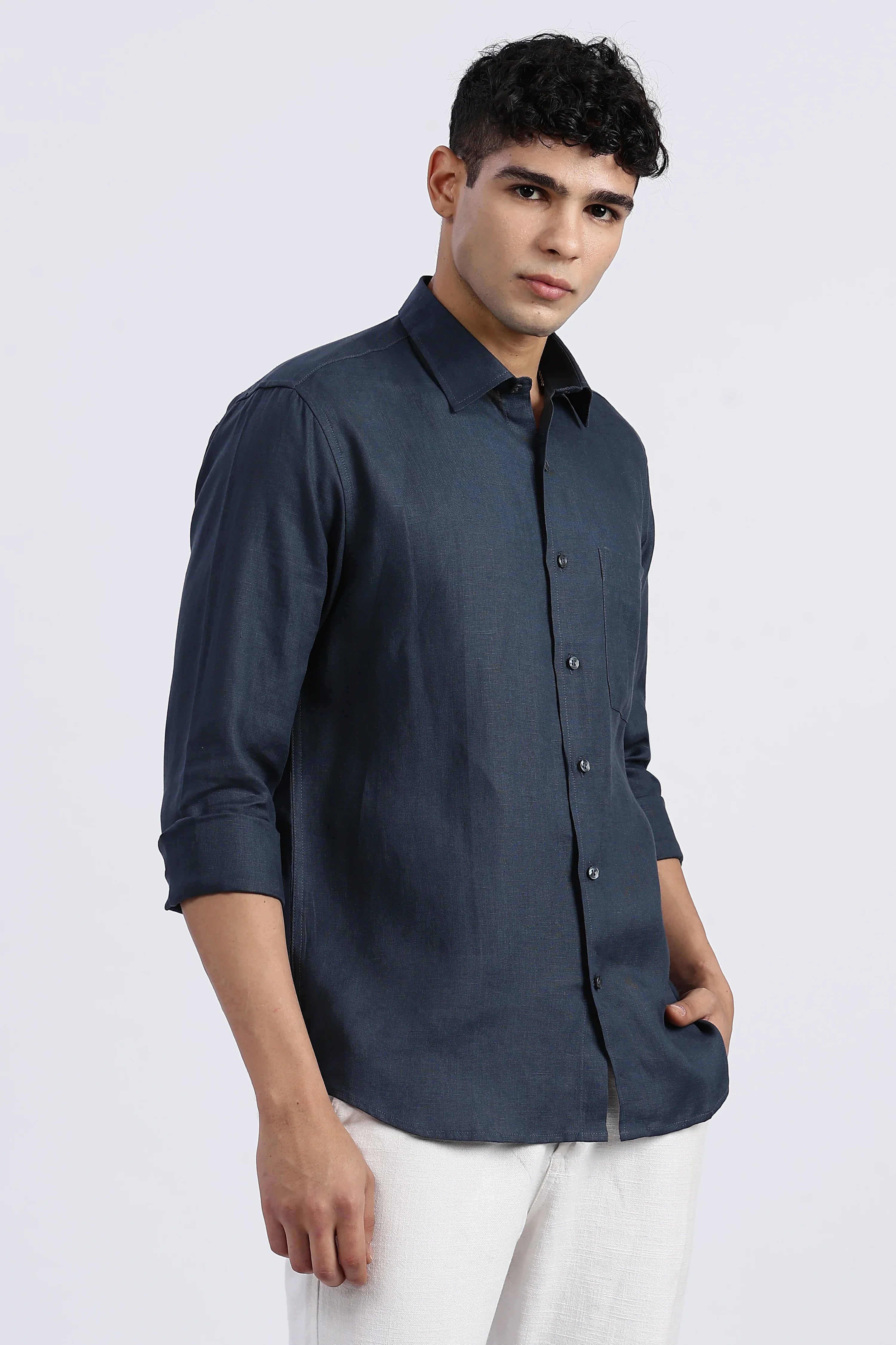 Men’s Deep Navy Linen Shirt – Full Sleeve | Timeless Comfort by Linen Culture