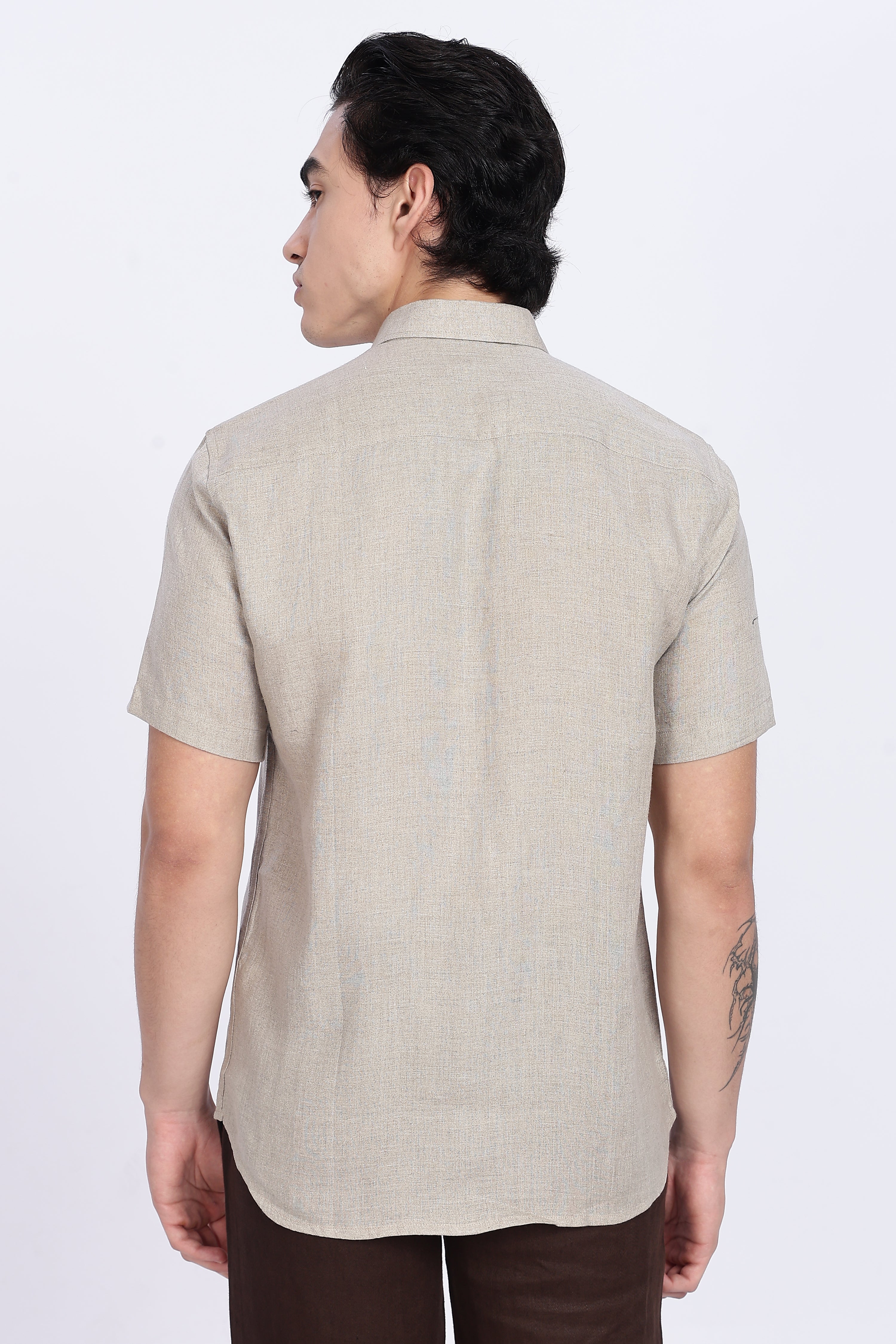 Men’s Beige Half Sleeve Linen Shirt – 100% Pure Linen | Linen Culture