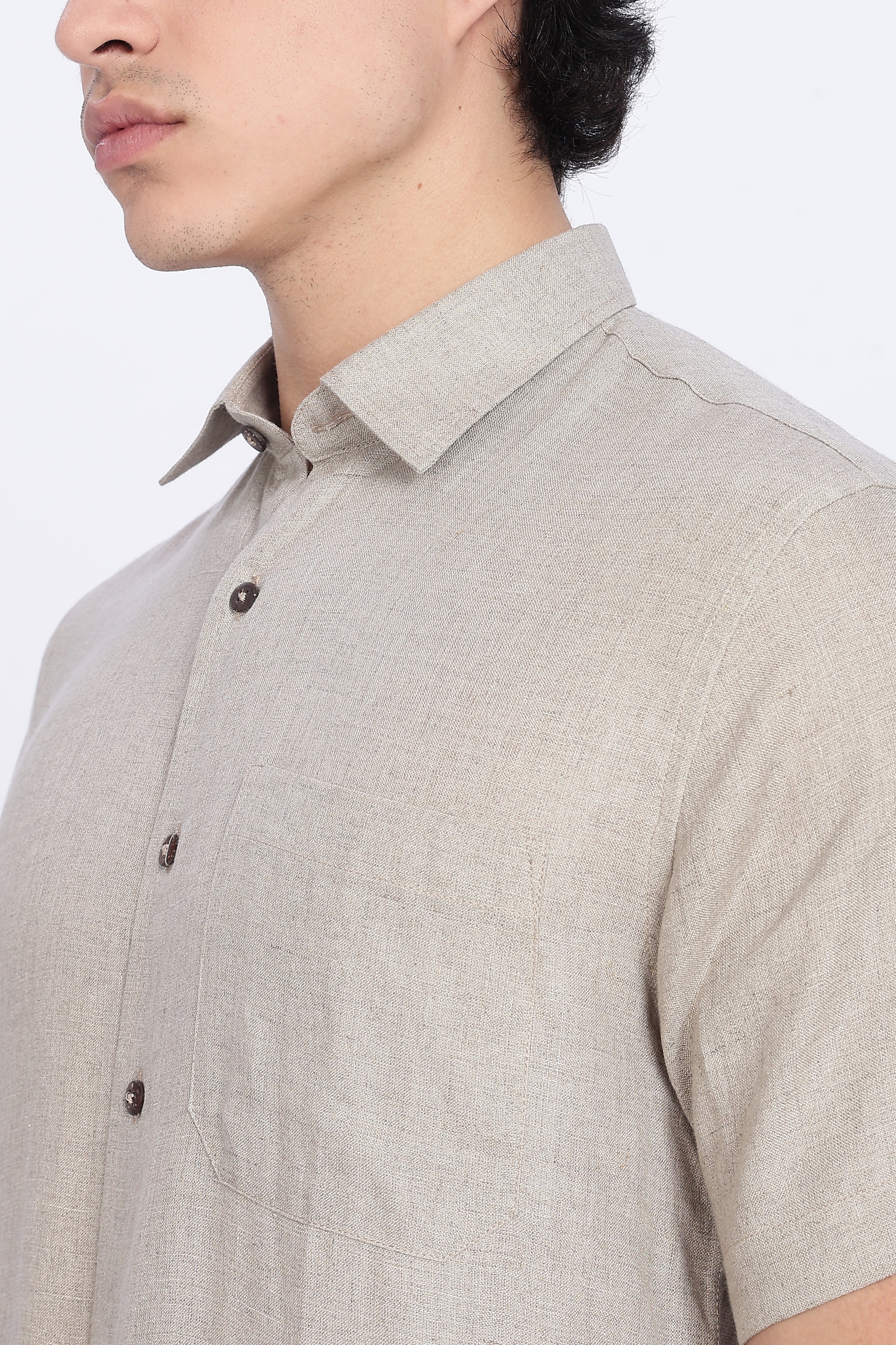Men’s Beige Half Sleeve Linen Shirt – 100% Pure Linen | Linen Culture