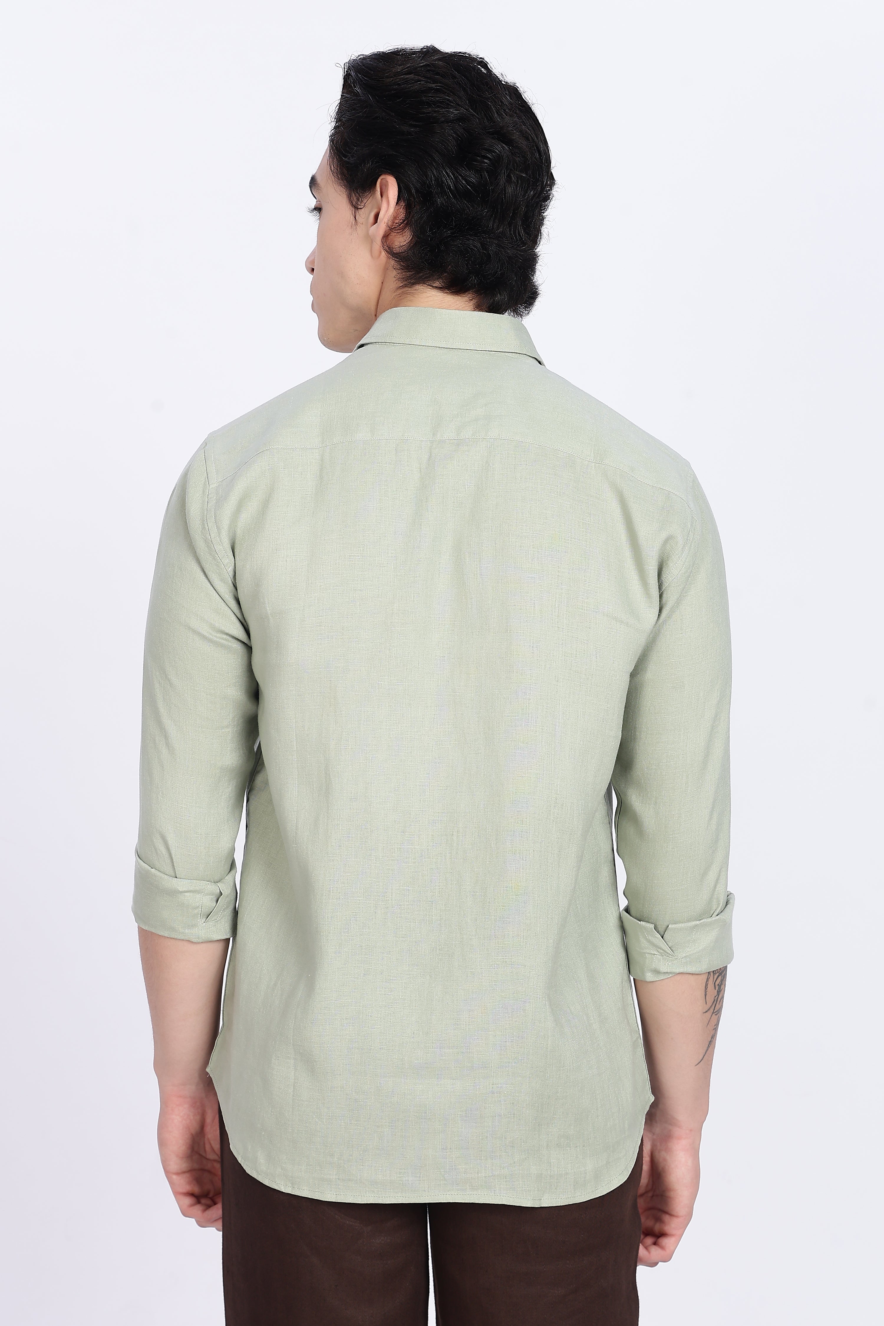 Men’s Sage Green Full Sleeve Linen Shirt – 100% Pure Linen | Linen Culture