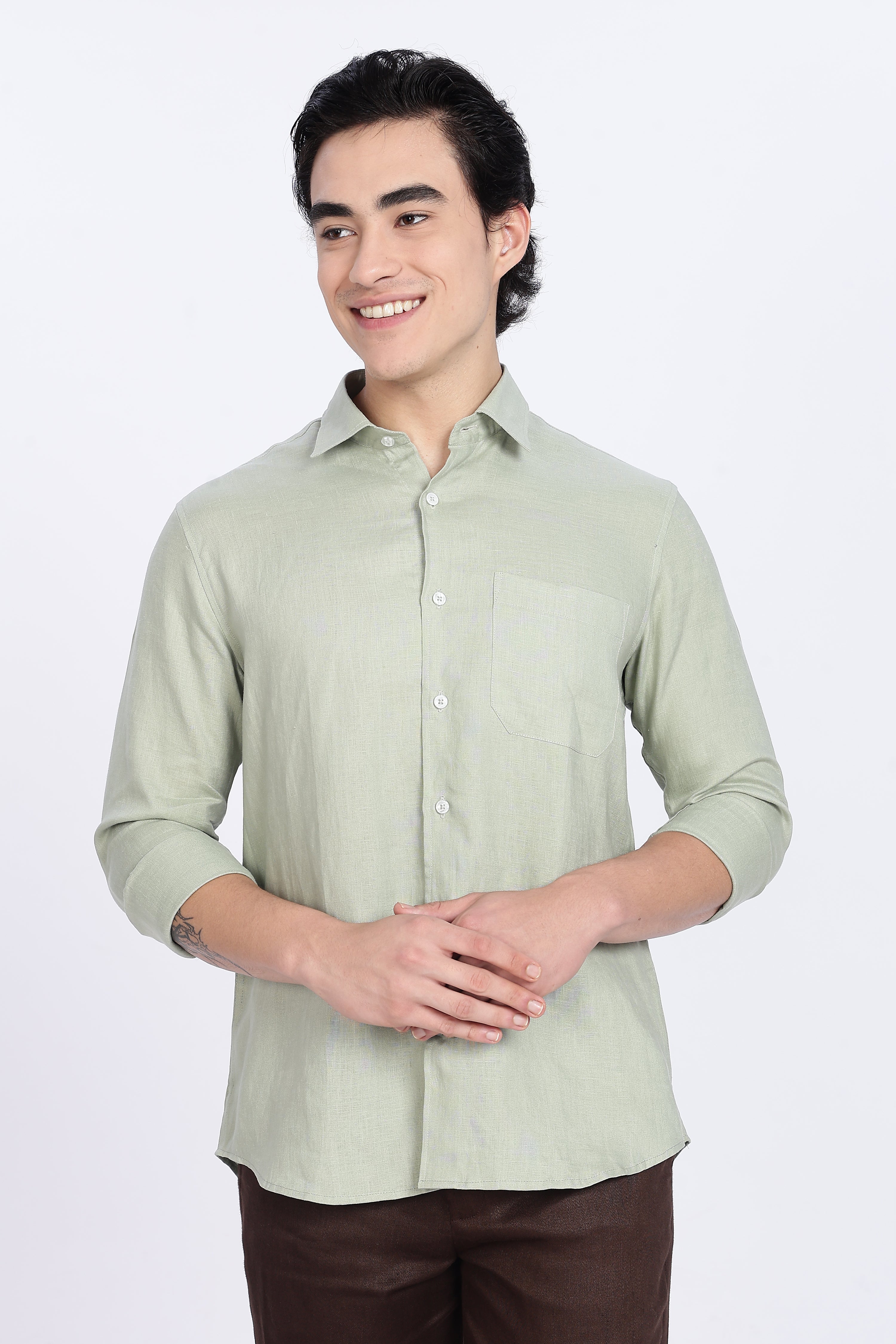Men’s Sage Green Full Sleeve Linen Shirt – 100% Pure Linen | Linen Culture
