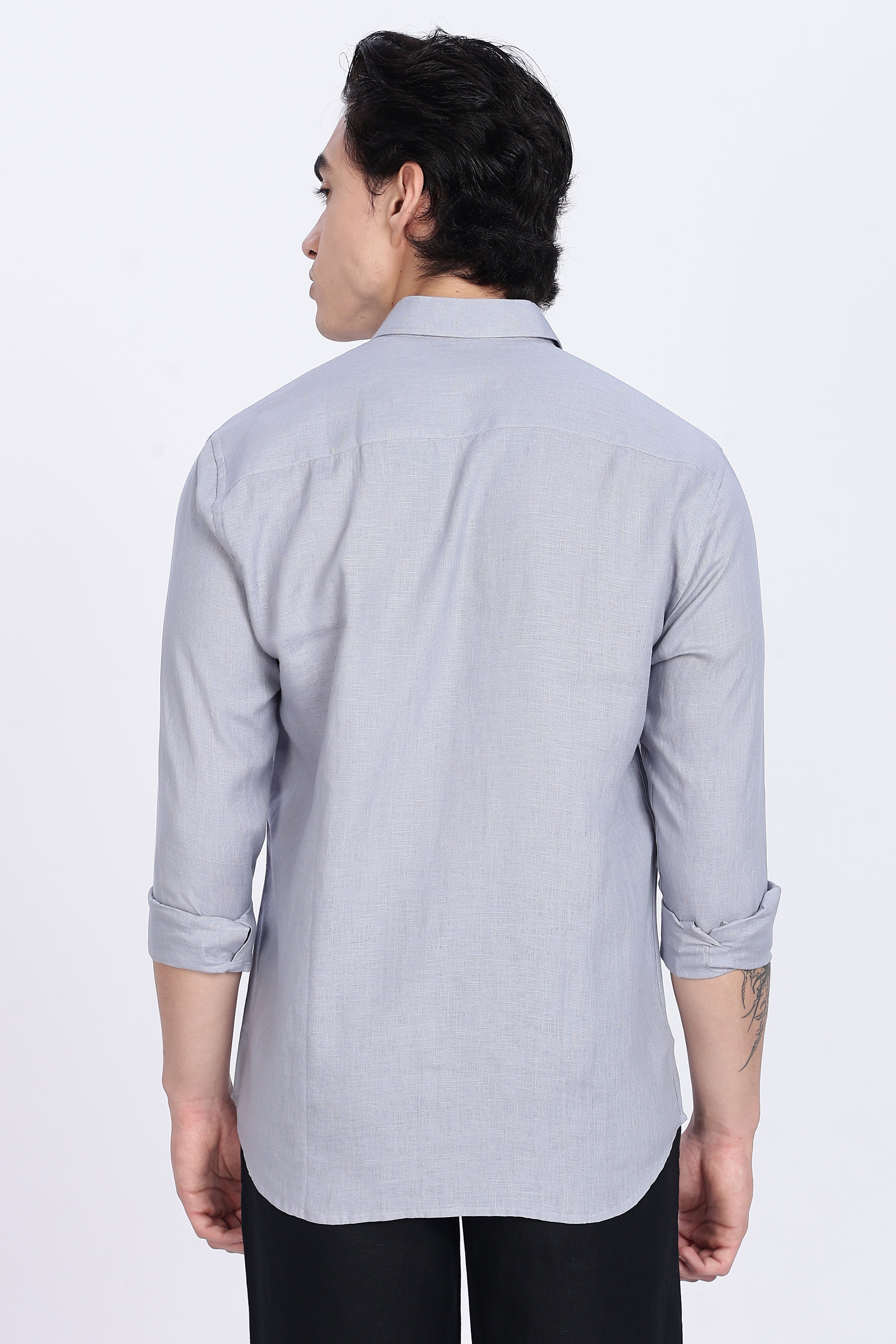 Men’s Light Grey Full Sleeve Linen Shirt – 100% Pure Linen | Linen Culture