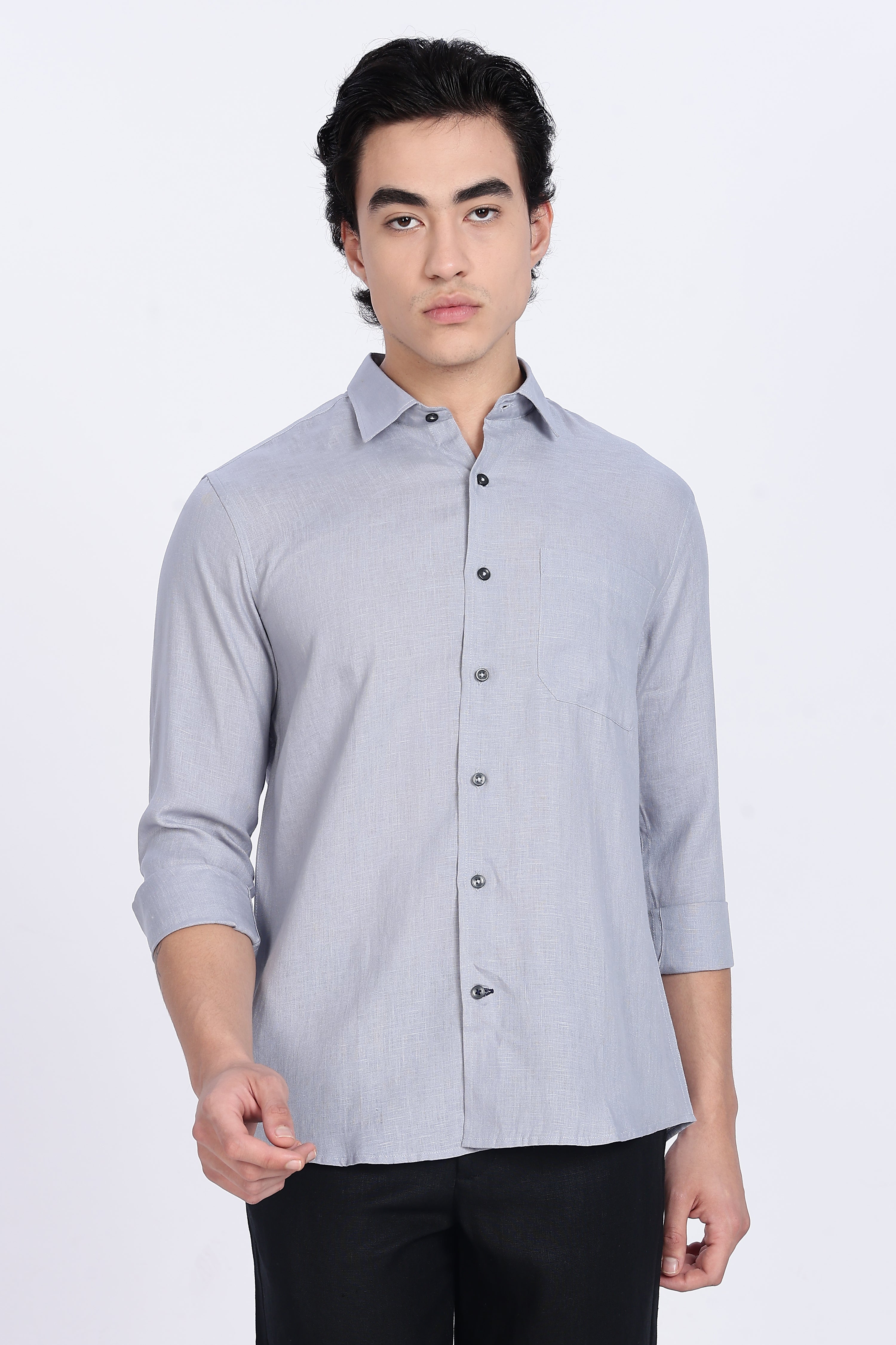 Men’s Light Grey Full Sleeve Linen Shirt – 100% Pure Linen | Linen Culture