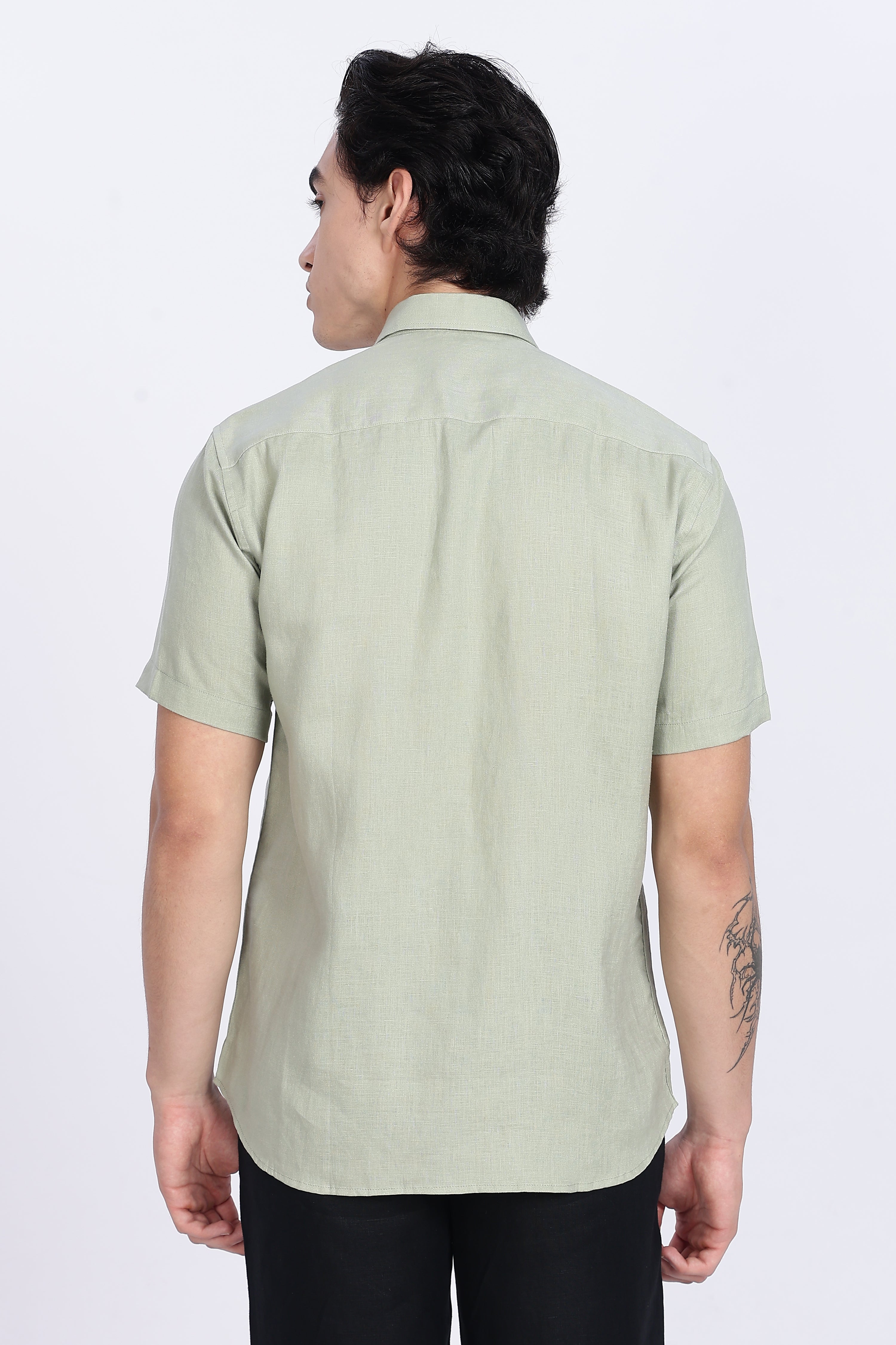 Men’s Sage Green Half Sleeve Linen Shirt – 100% Pure Linen | Linen Culture