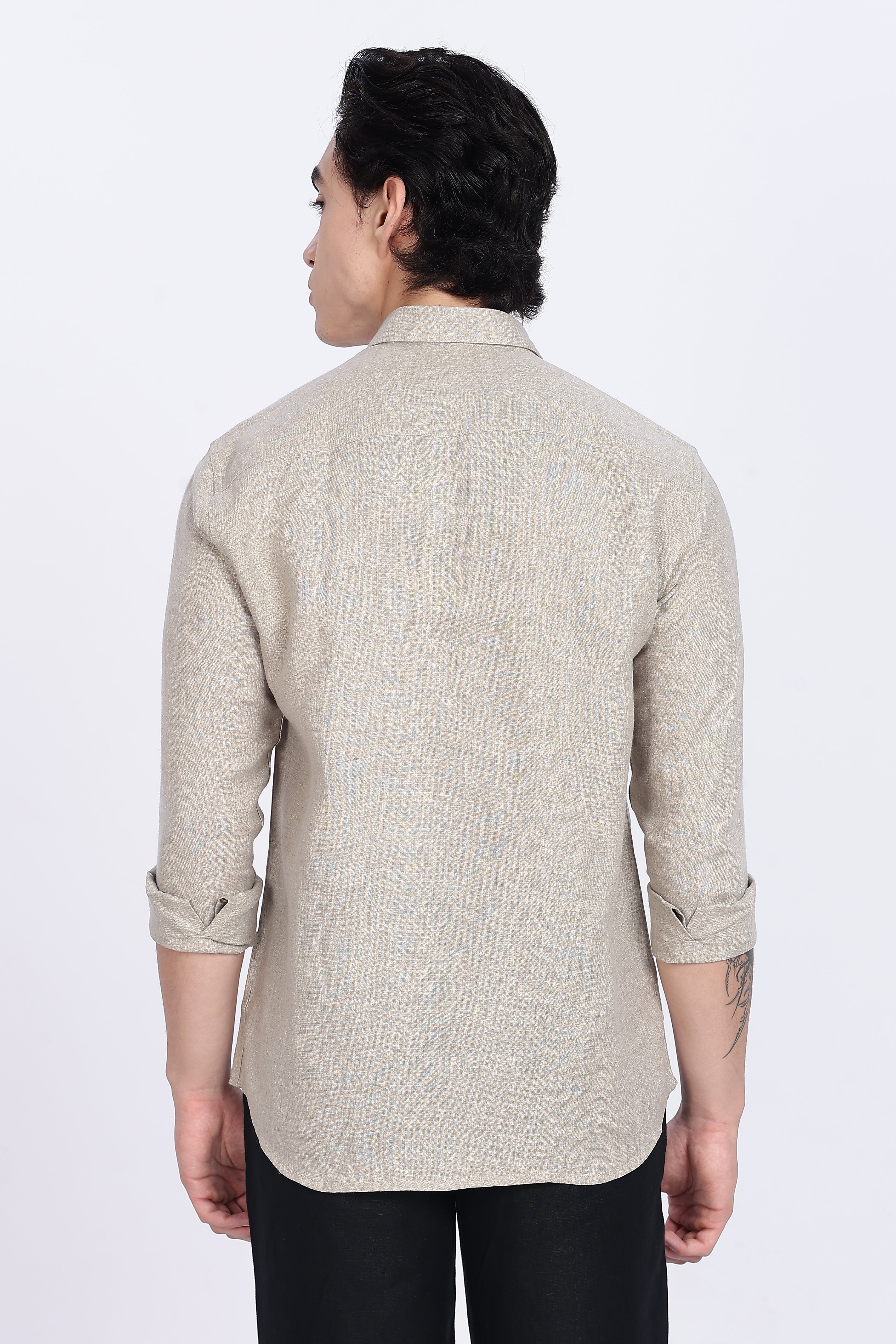 Men’s Beige Full Sleeve Linen Shirt – 100% Pure Linen | Linen Culture