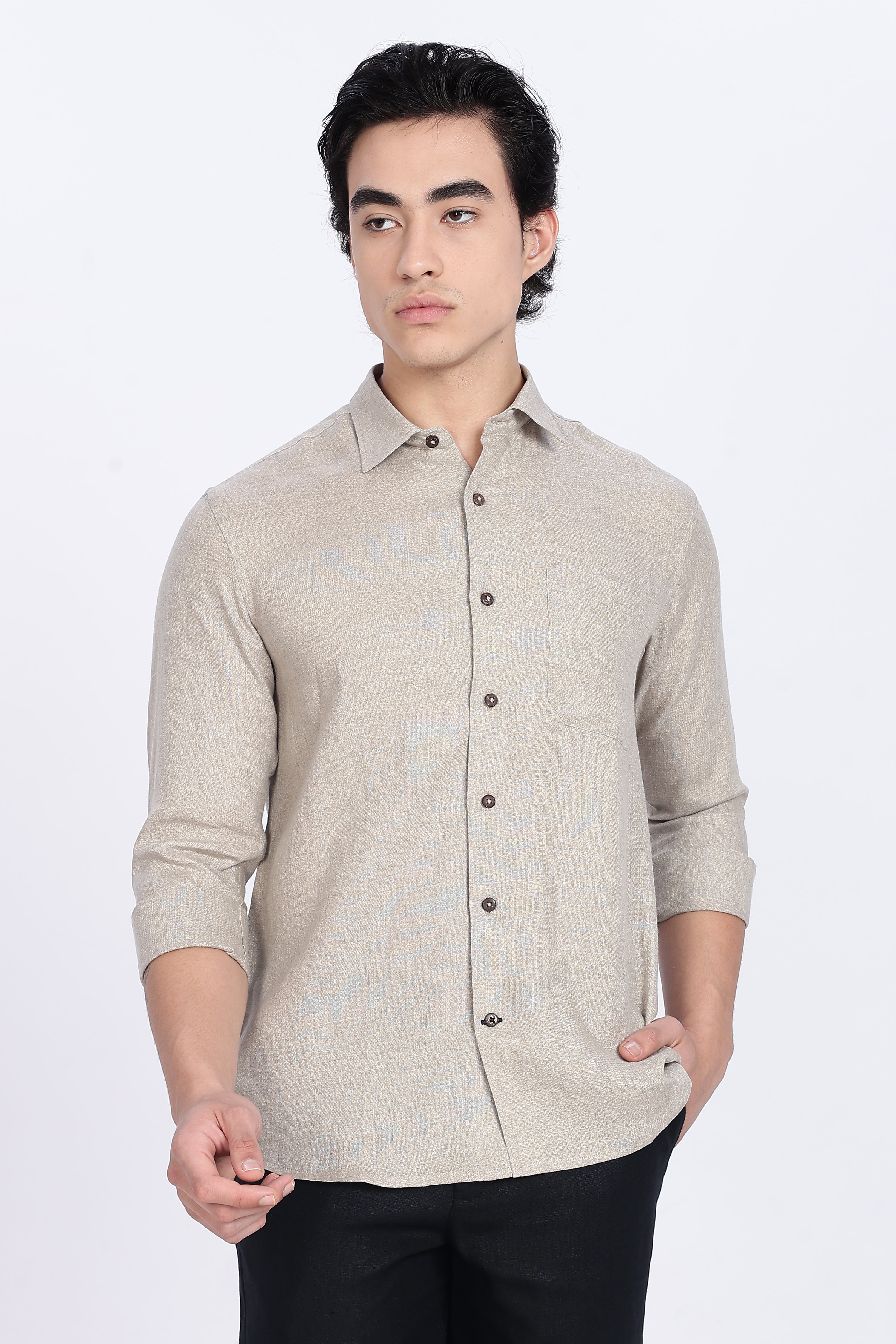 Men’s Beige Full Sleeve Linen Shirt – 100% Pure Linen | Linen Culture