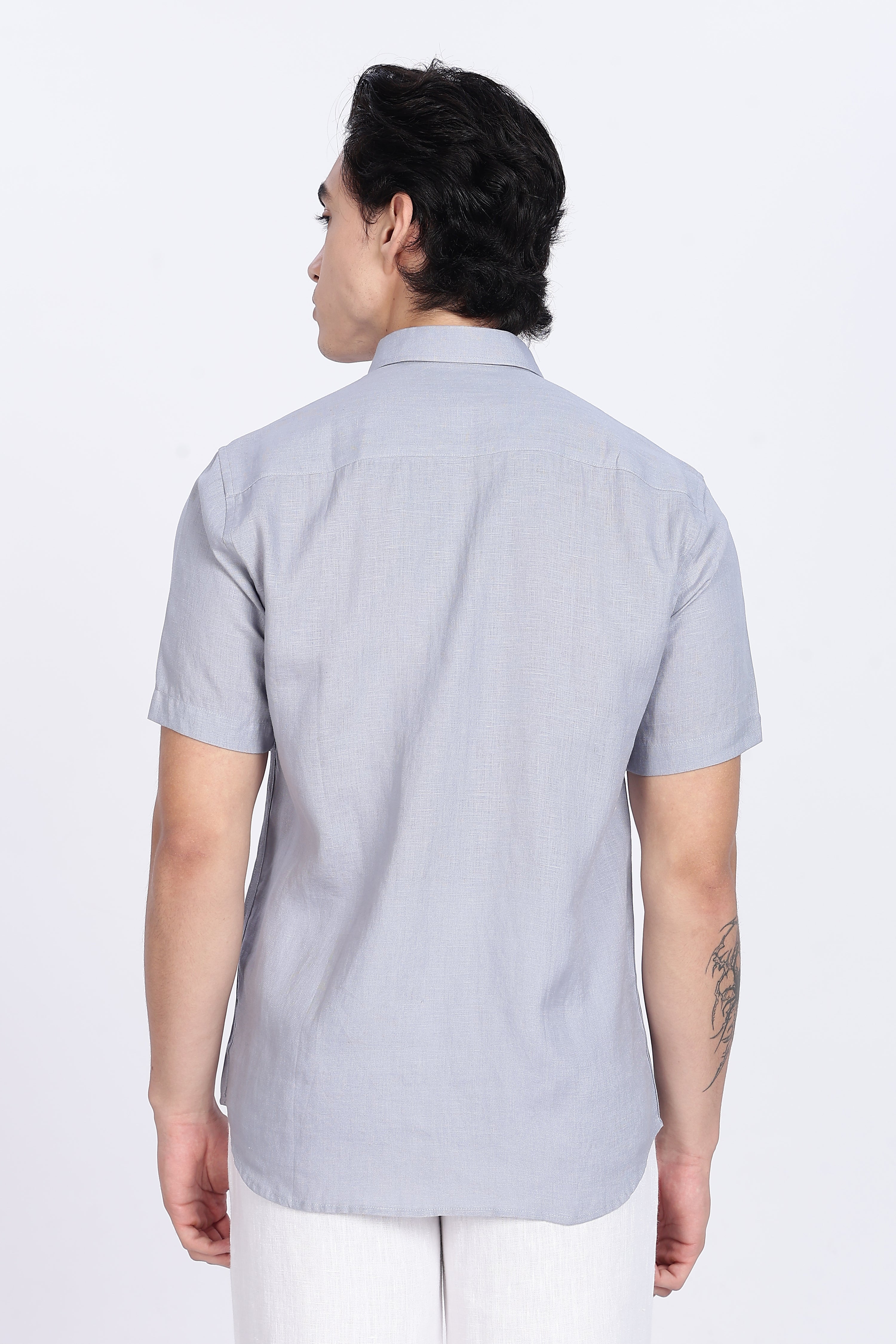 Men’s :Light Grey Half Sleeve Linen Shirt – 100% Pure Linen | Linen Culture