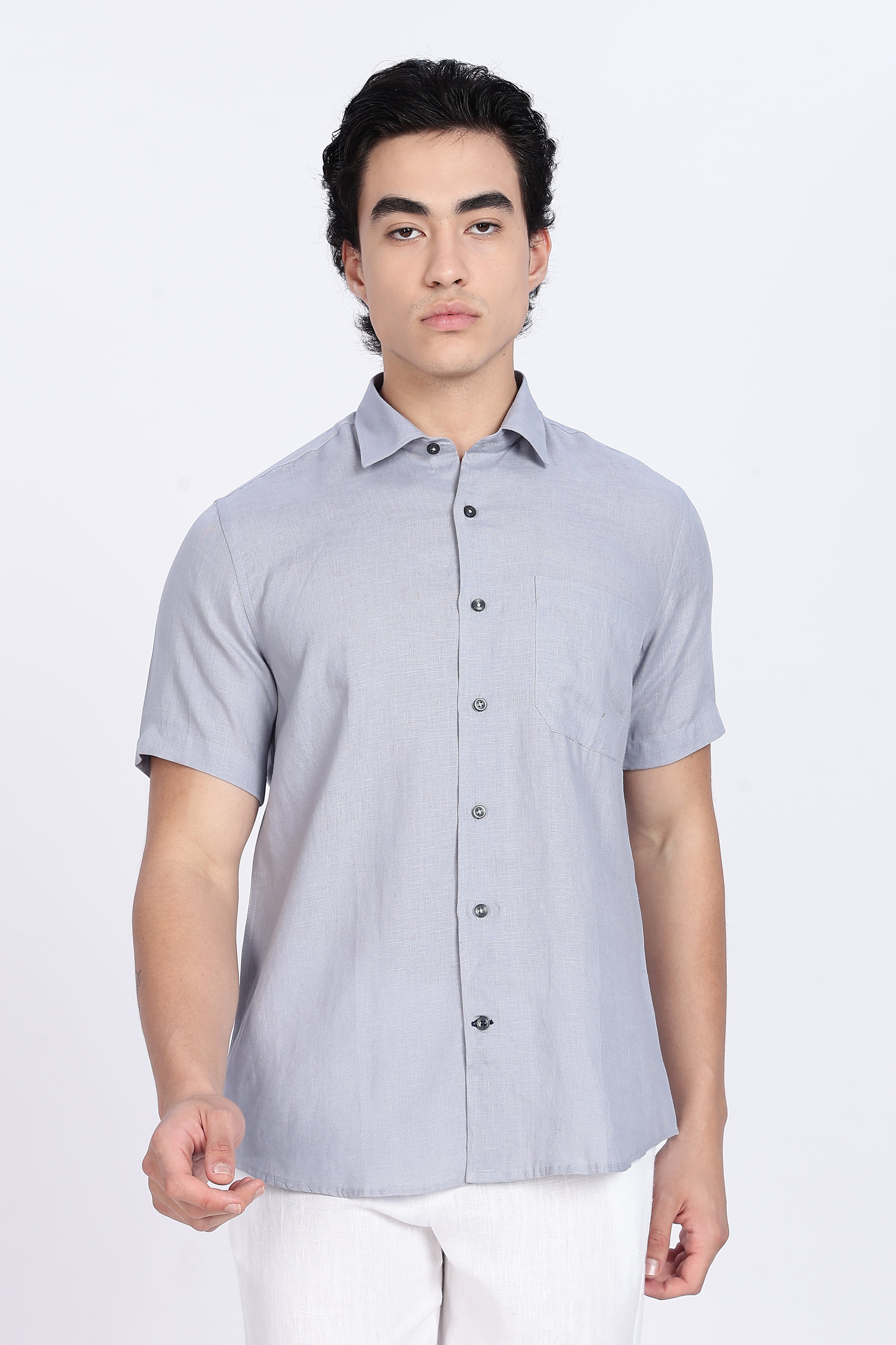 Men’s :Light Grey Half Sleeve Linen Shirt – 100% Pure Linen | Linen Culture