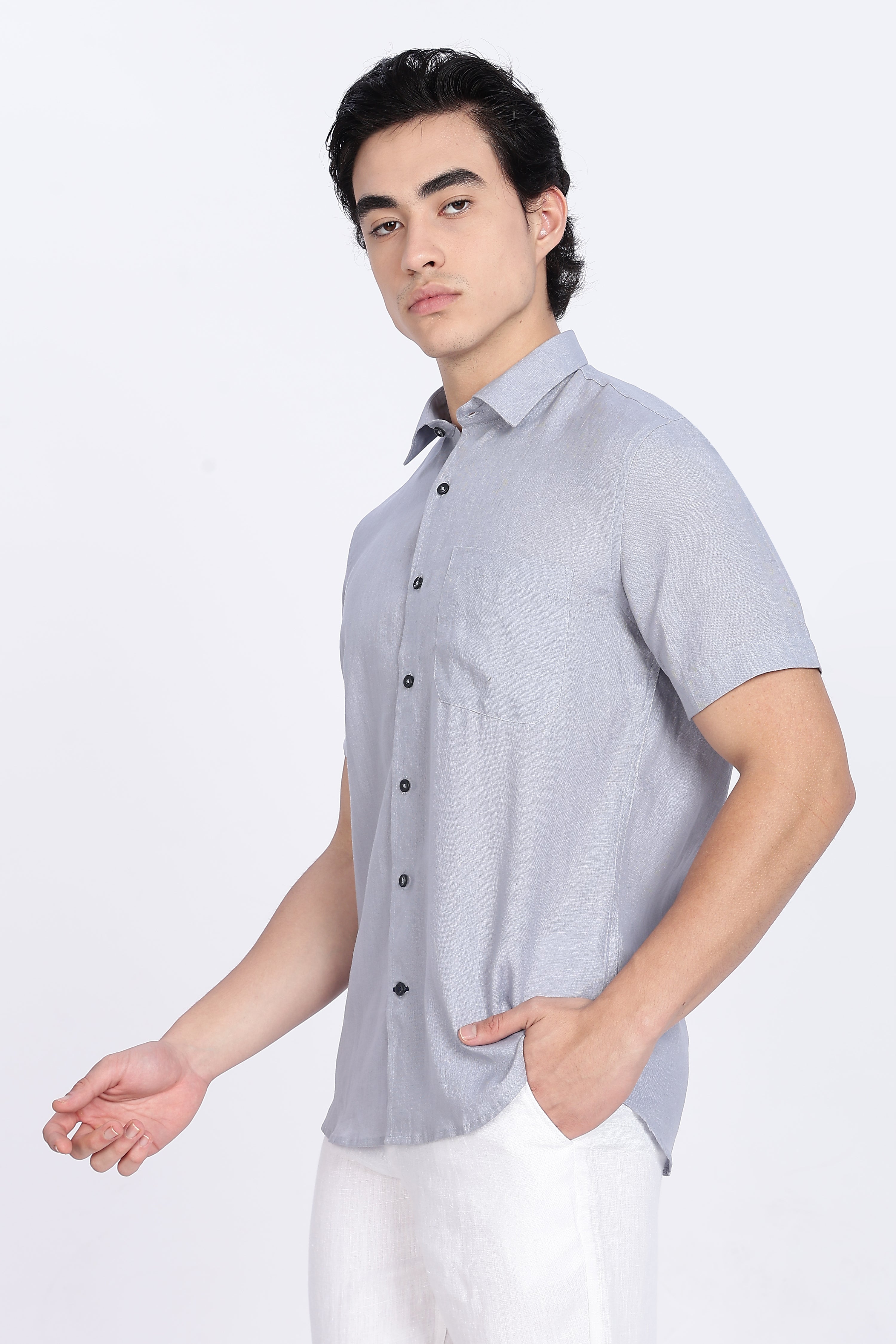 Men’s :Light Grey Half Sleeve Linen Shirt – 100% Pure Linen | Linen Culture