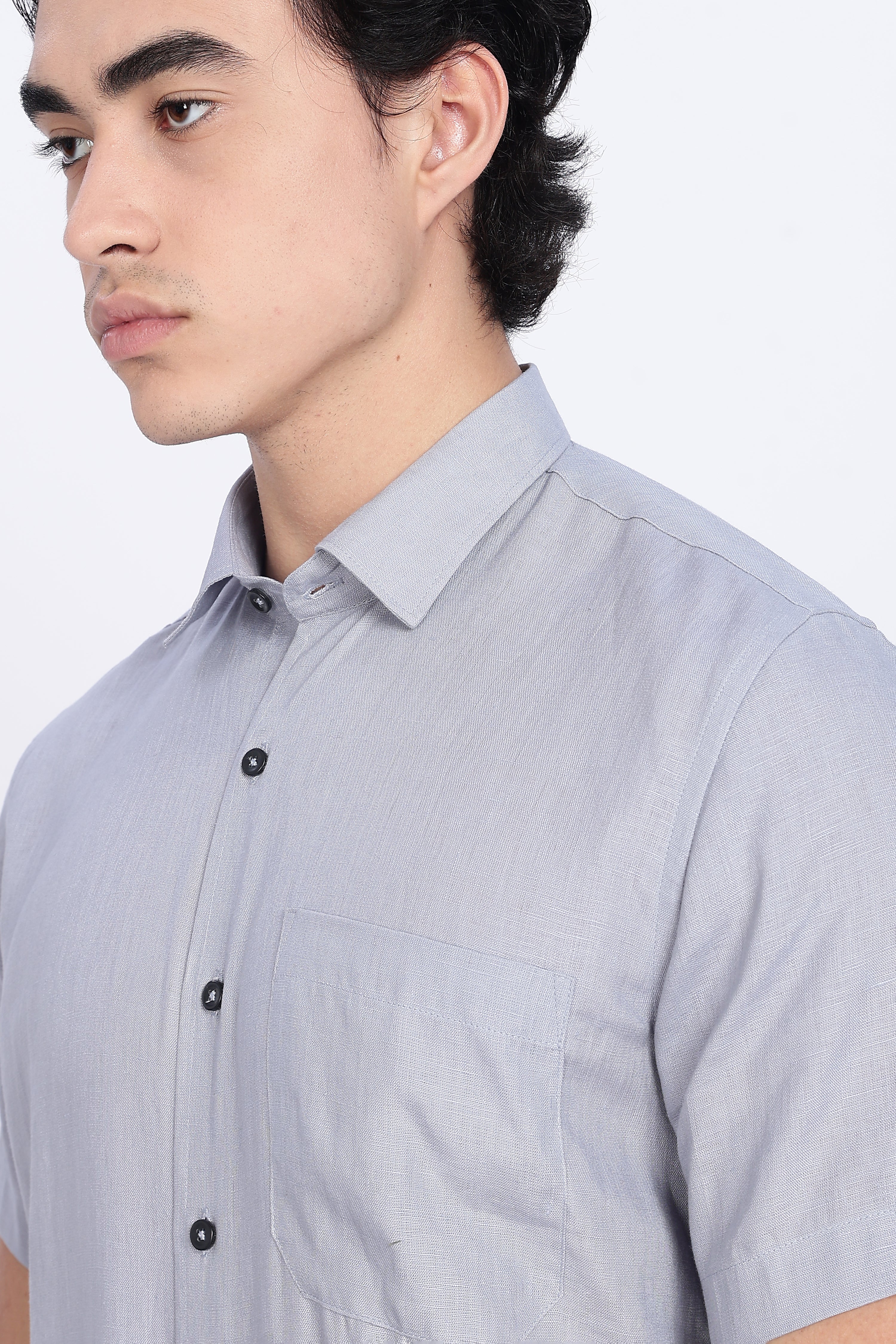 Men’s :Light Grey Half Sleeve Linen Shirt – 100% Pure Linen | Linen Culture