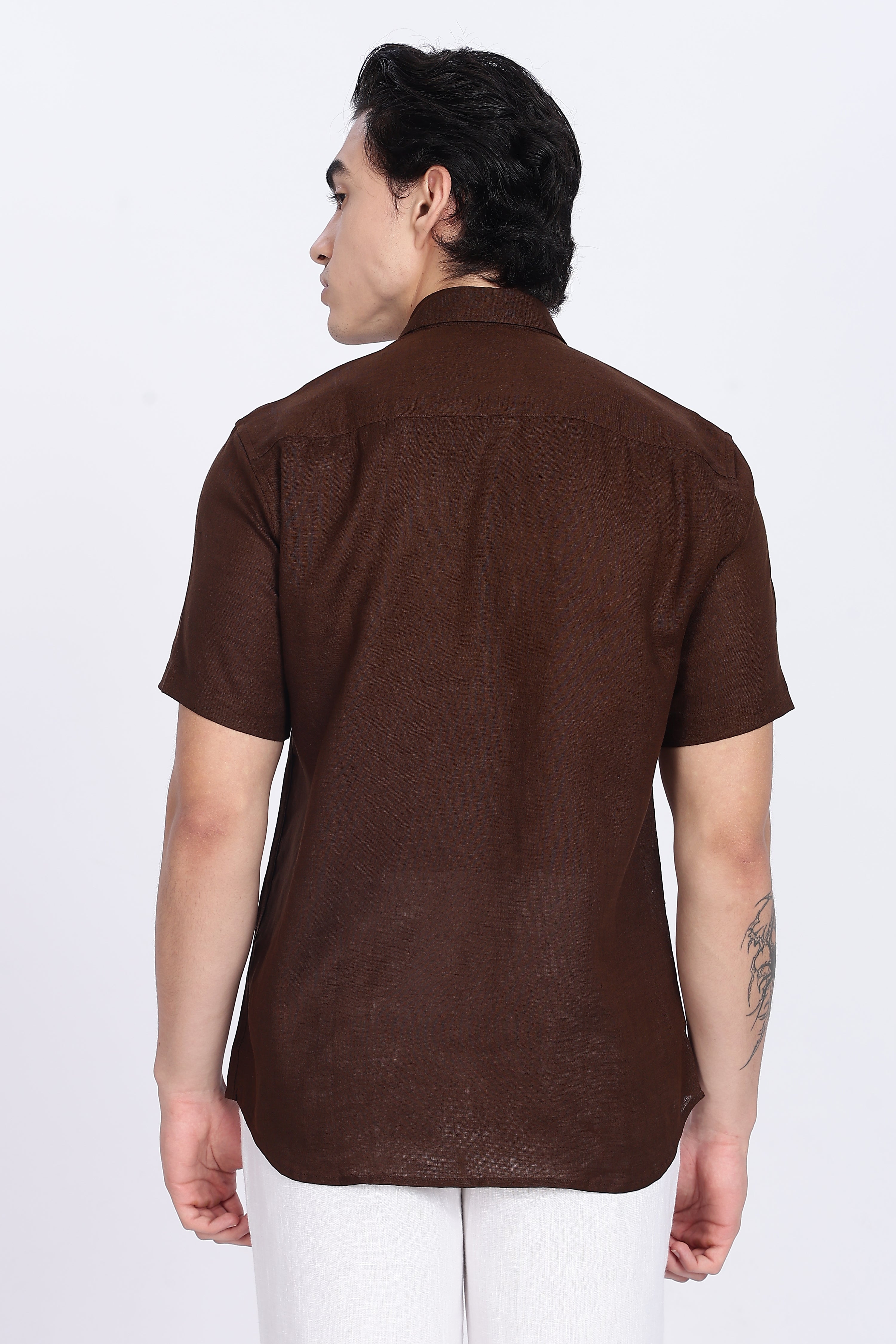 Men’s Mocha Brown Half Sleeve Linen Shirt – 100% Pure Linen | Linen Culture