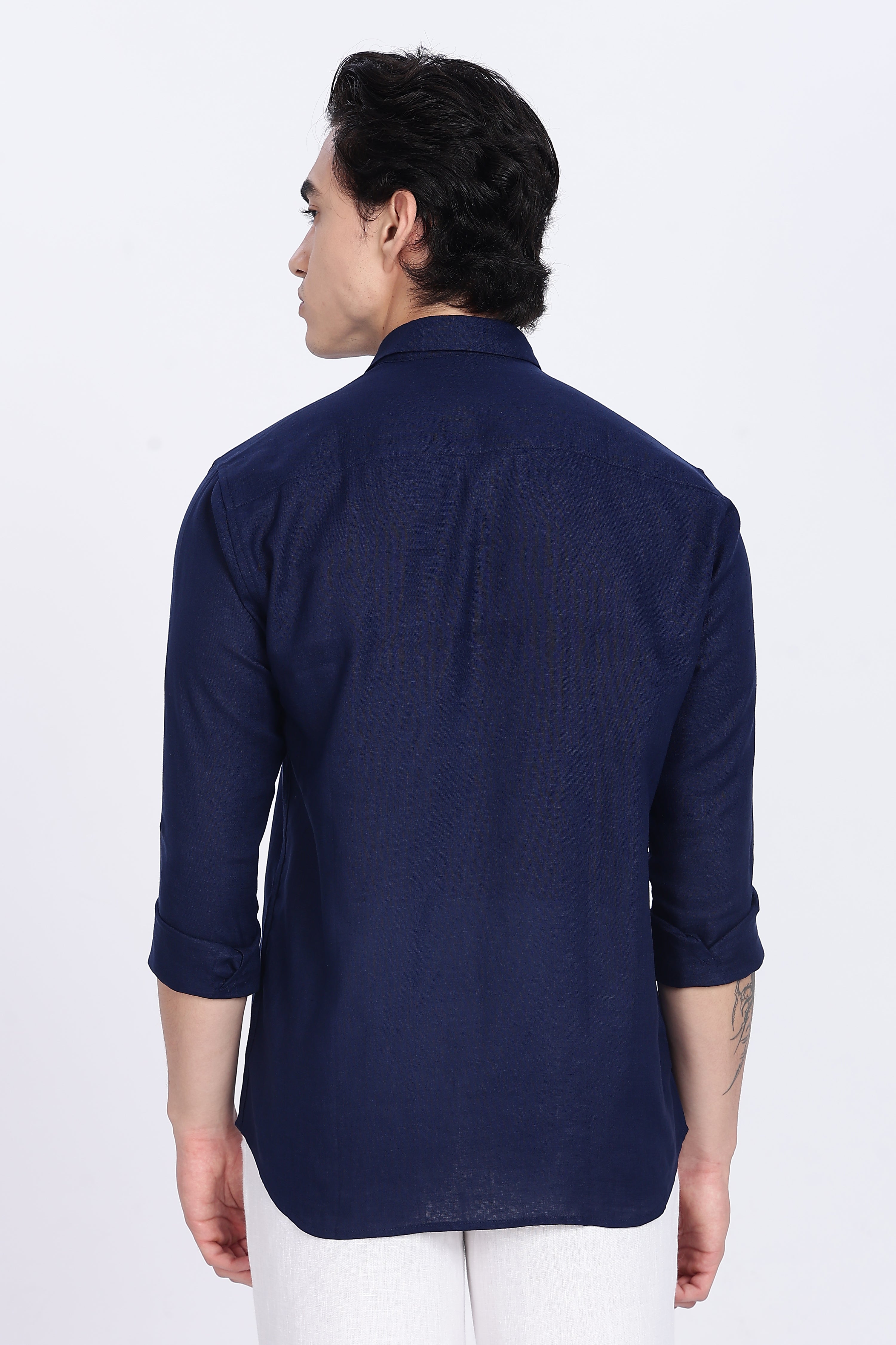 Men’s Dark Navy Blue Full Sleeve Linen Shirt – 100% Pure Linen | Linen Culture