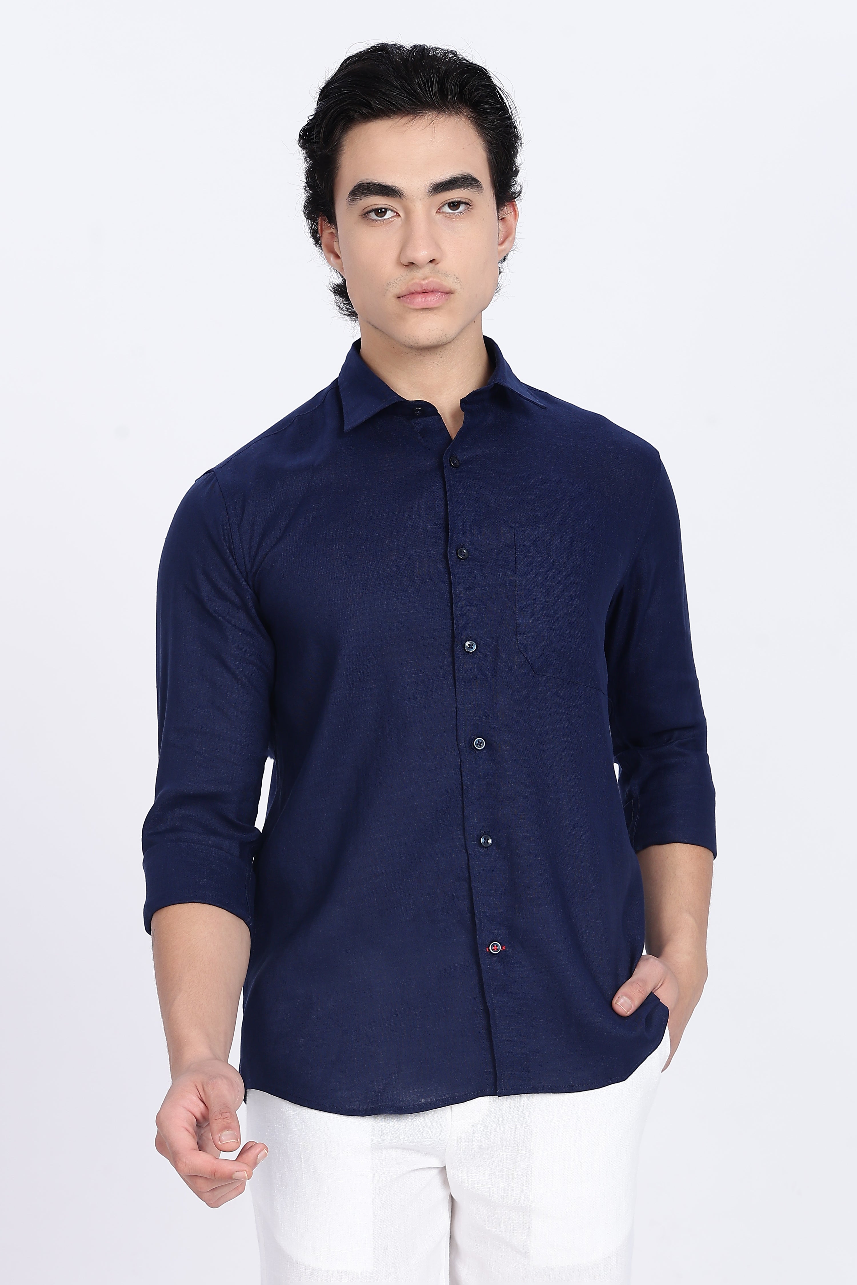 Men’s Dark Navy Blue Full Sleeve Linen Shirt – 100% Pure Linen | Linen Culture