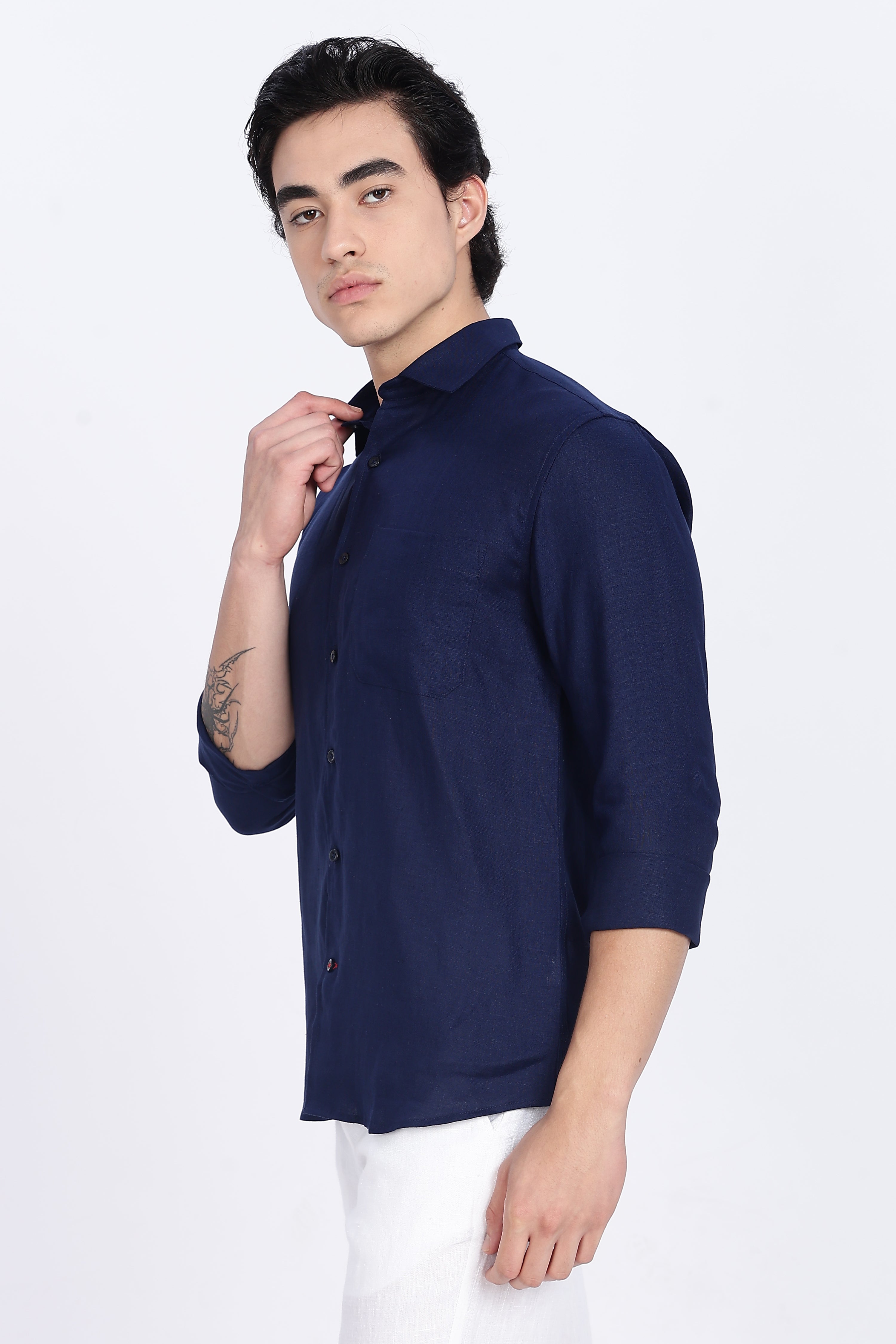 Men’s Dark Navy Blue Full Sleeve Linen Shirt – 100% Pure Linen | Linen Culture