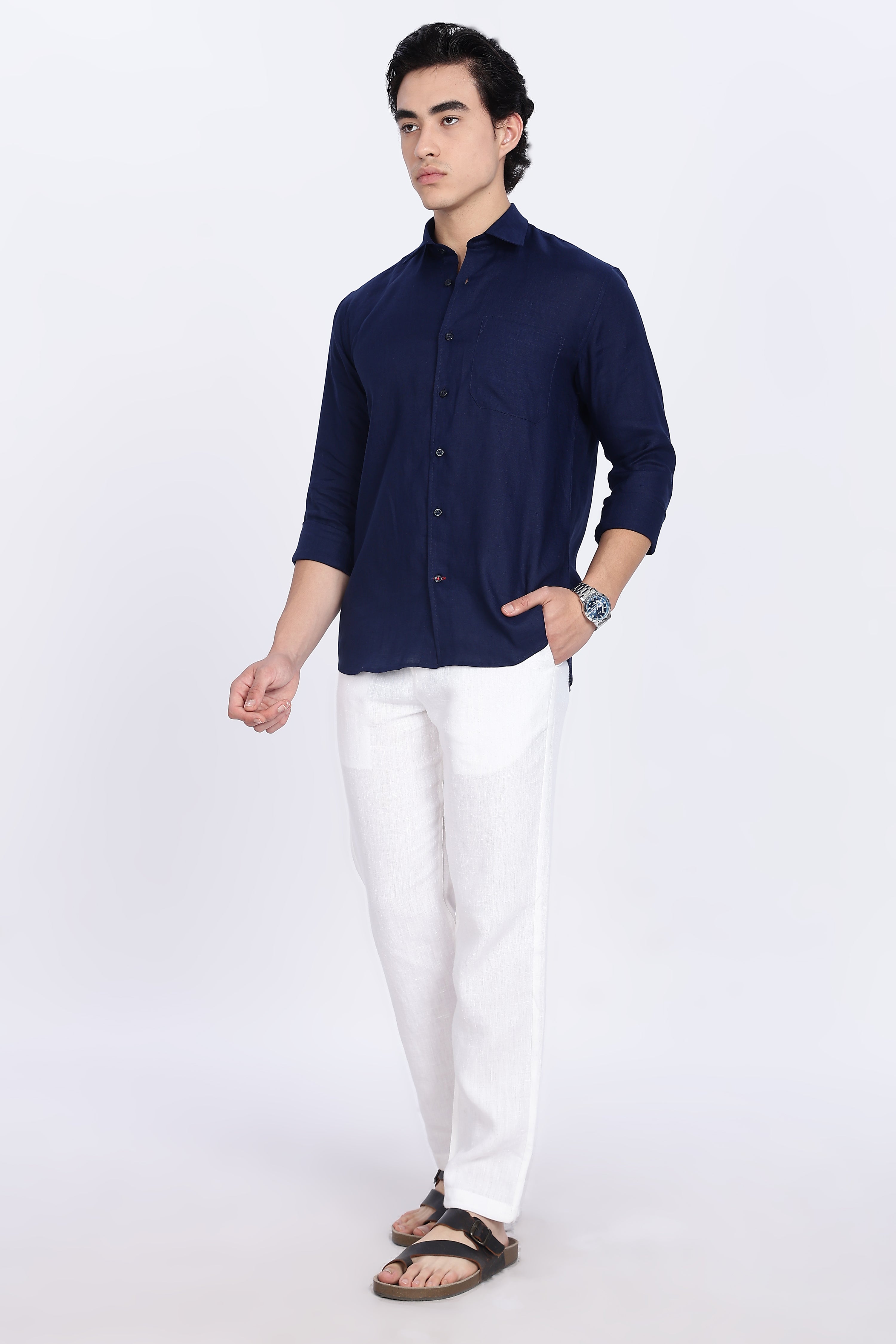 Men’s Dark Navy Blue Full Sleeve Linen Shirt – 100% Pure Linen | Linen Culture