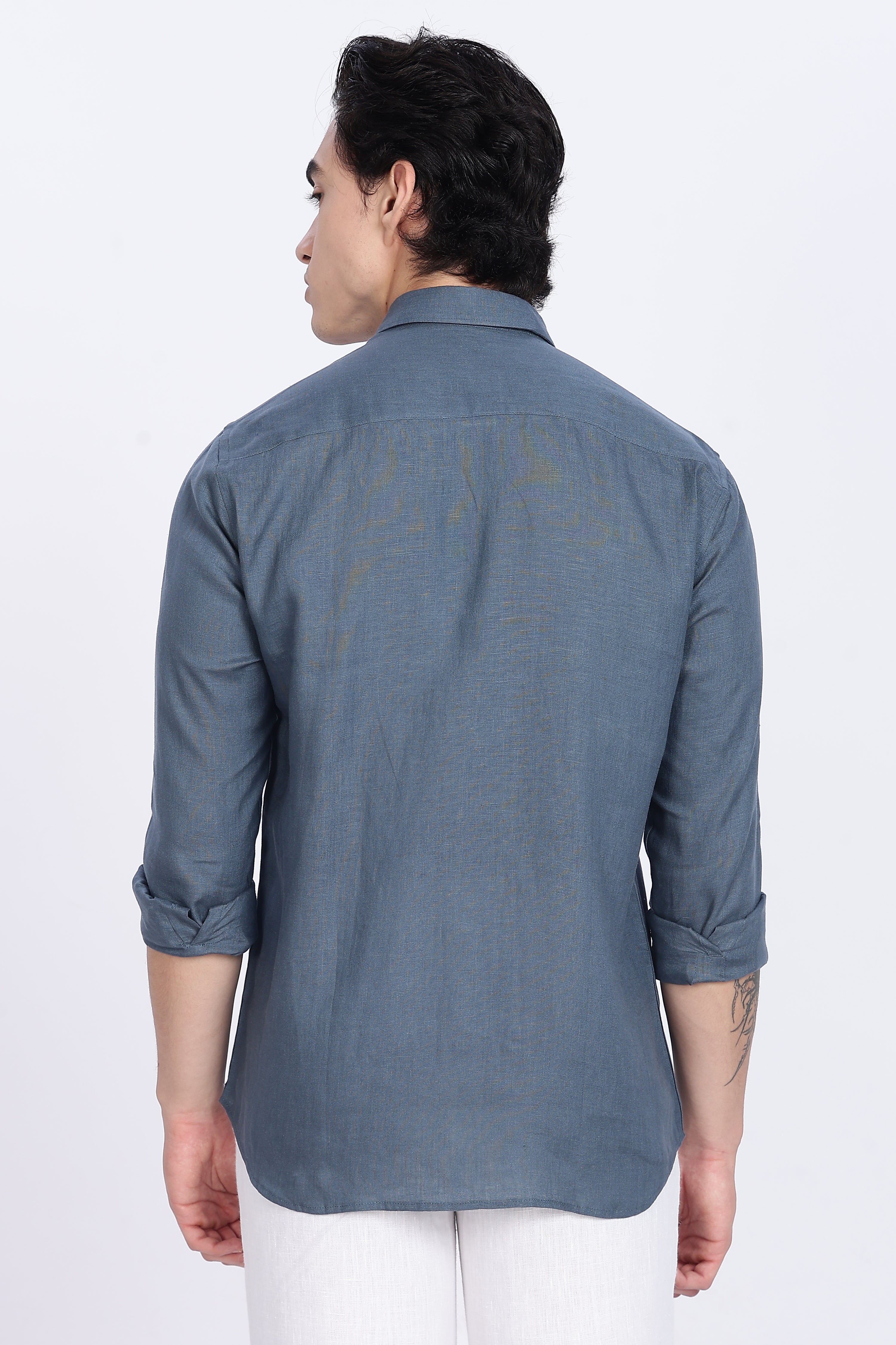 Men’s Blue Gray Full Sleeve Linen Shirt – 100% Pure Linen | Linen Culture