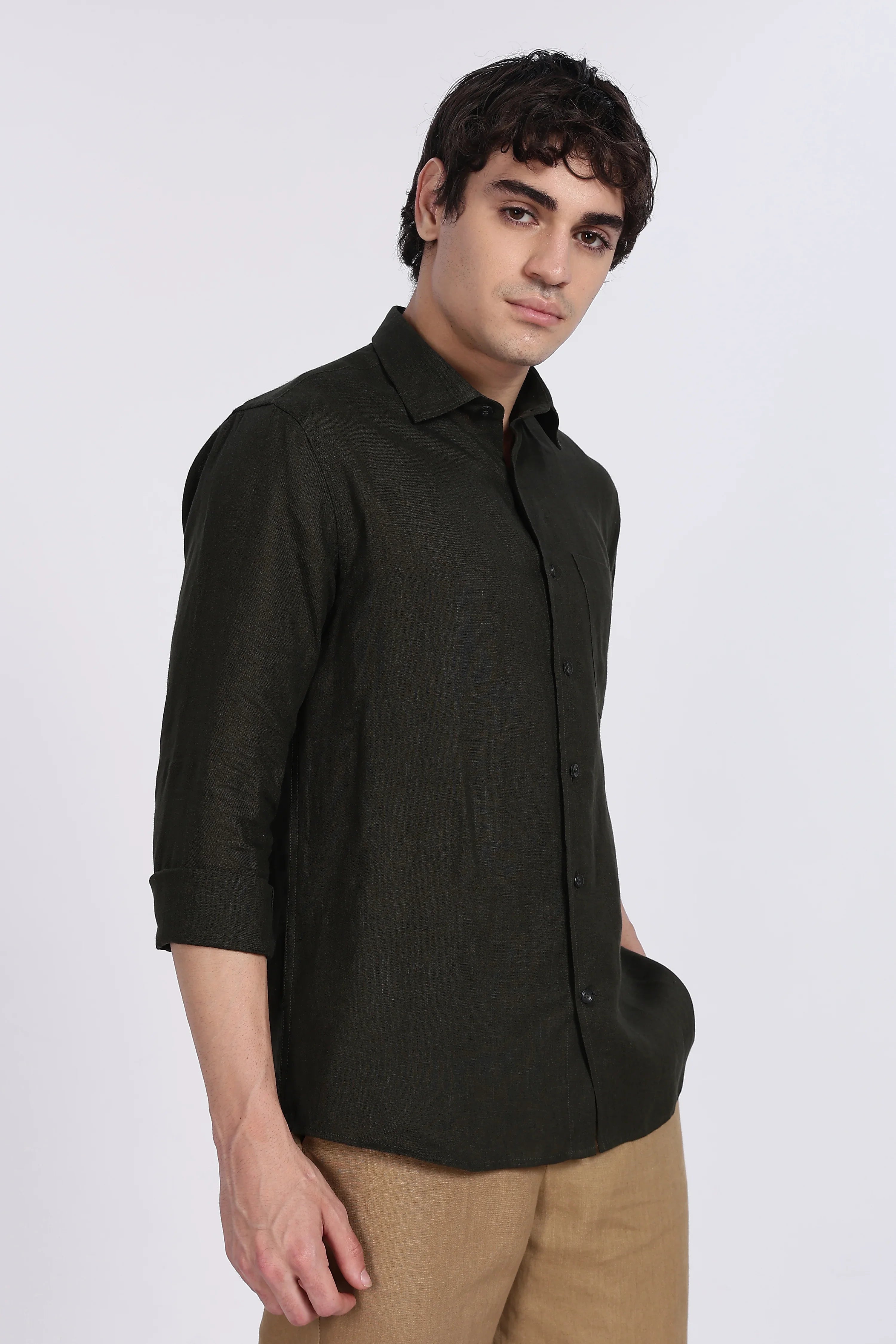 Men’s Dark Green Full Sleeve Linen Shirt – 100% Pure Linen | Linen Culture