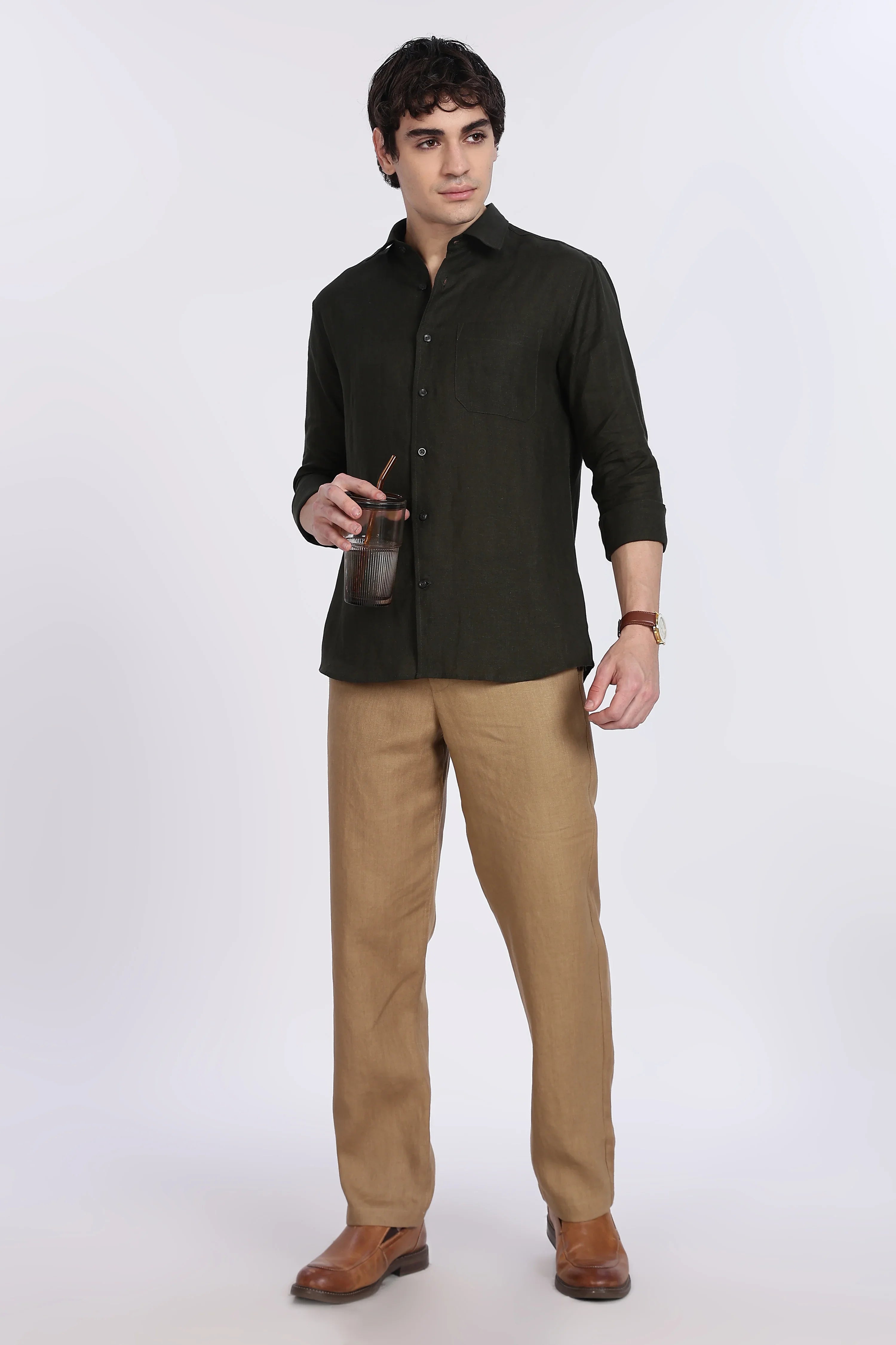 Men’s Dark Green Full Sleeve Linen Shirt – 100% Pure Linen | Linen Culture