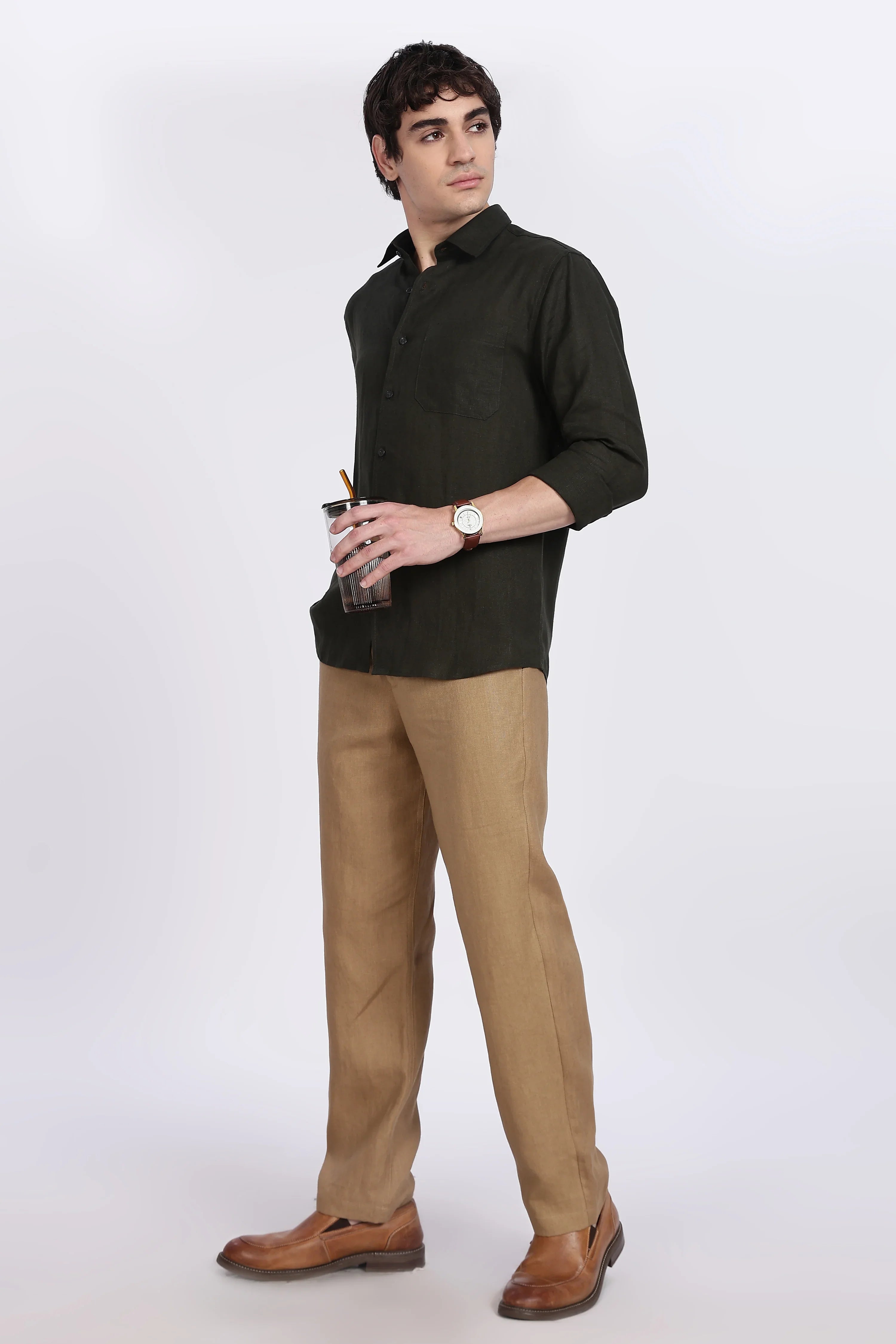 Men’s Dark Green Full Sleeve Linen Shirt – 100% Pure Linen | Linen Culture