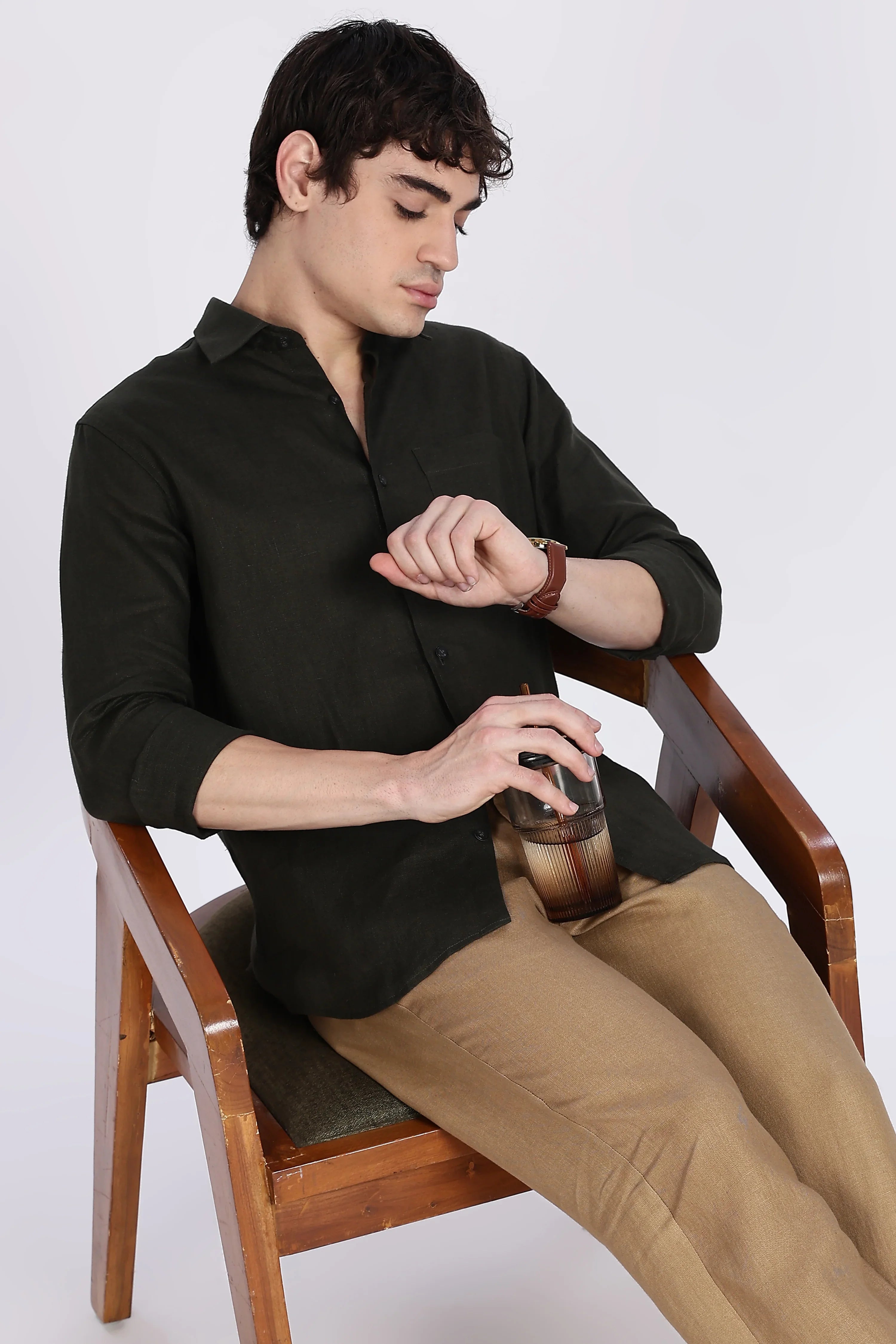 Men’s Dark Green Full Sleeve Linen Shirt – 100% Pure Linen | Linen Culture
