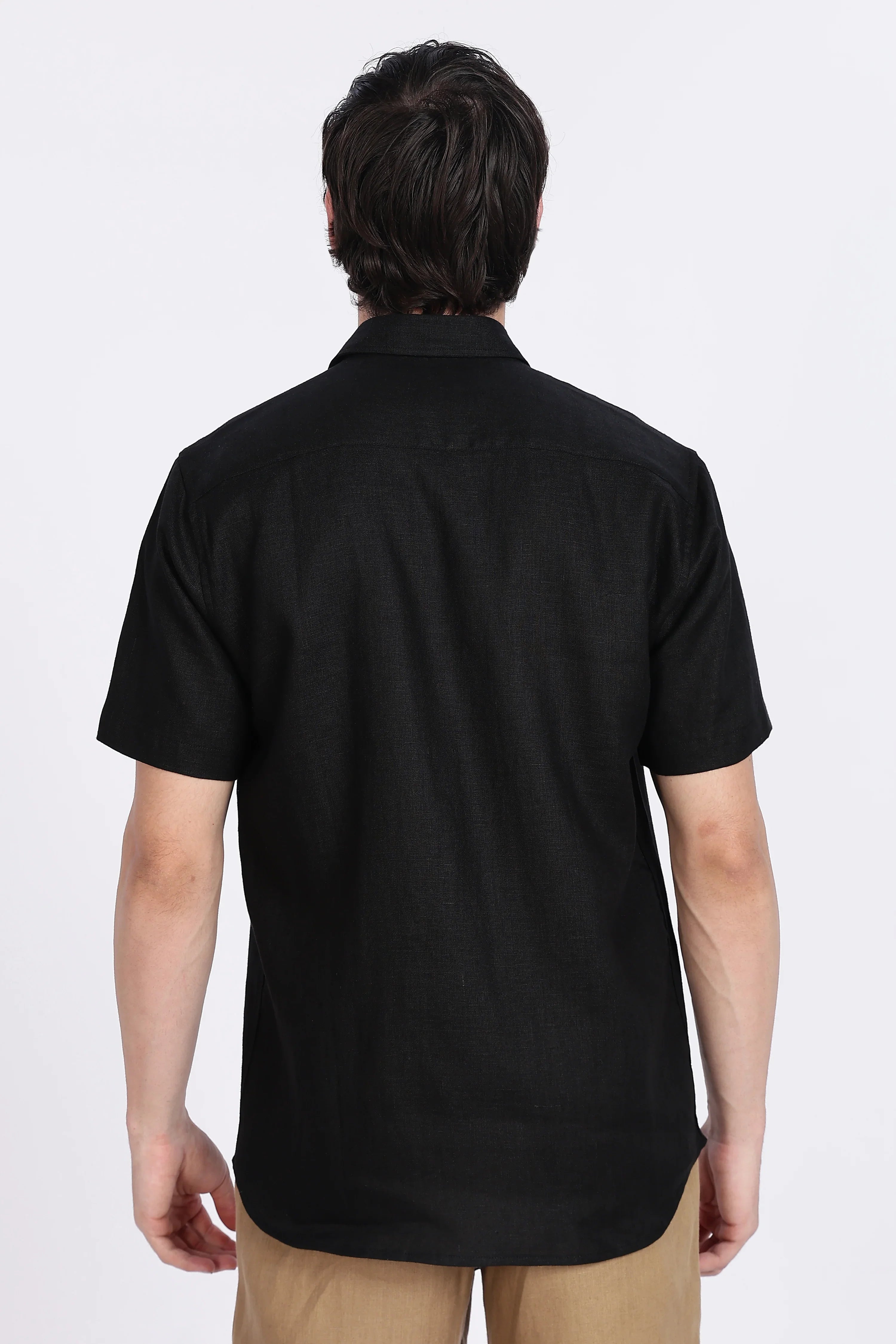 Men’s Black Half Sleeve Linen Shirt – 100% Pure Linen | Linen Culture