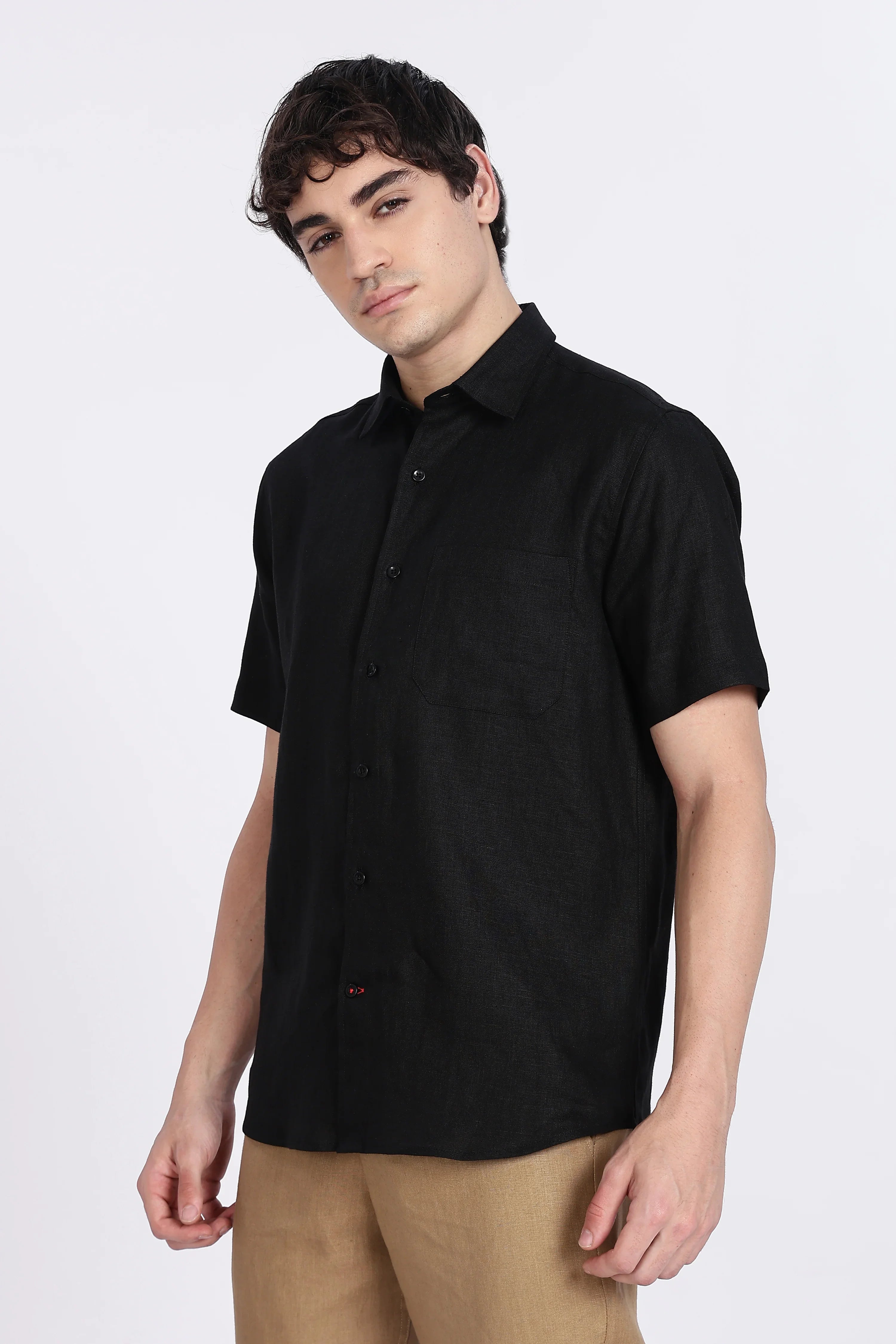 Men’s Black Half Sleeve Linen Shirt – 100% Pure Linen | Linen Culture