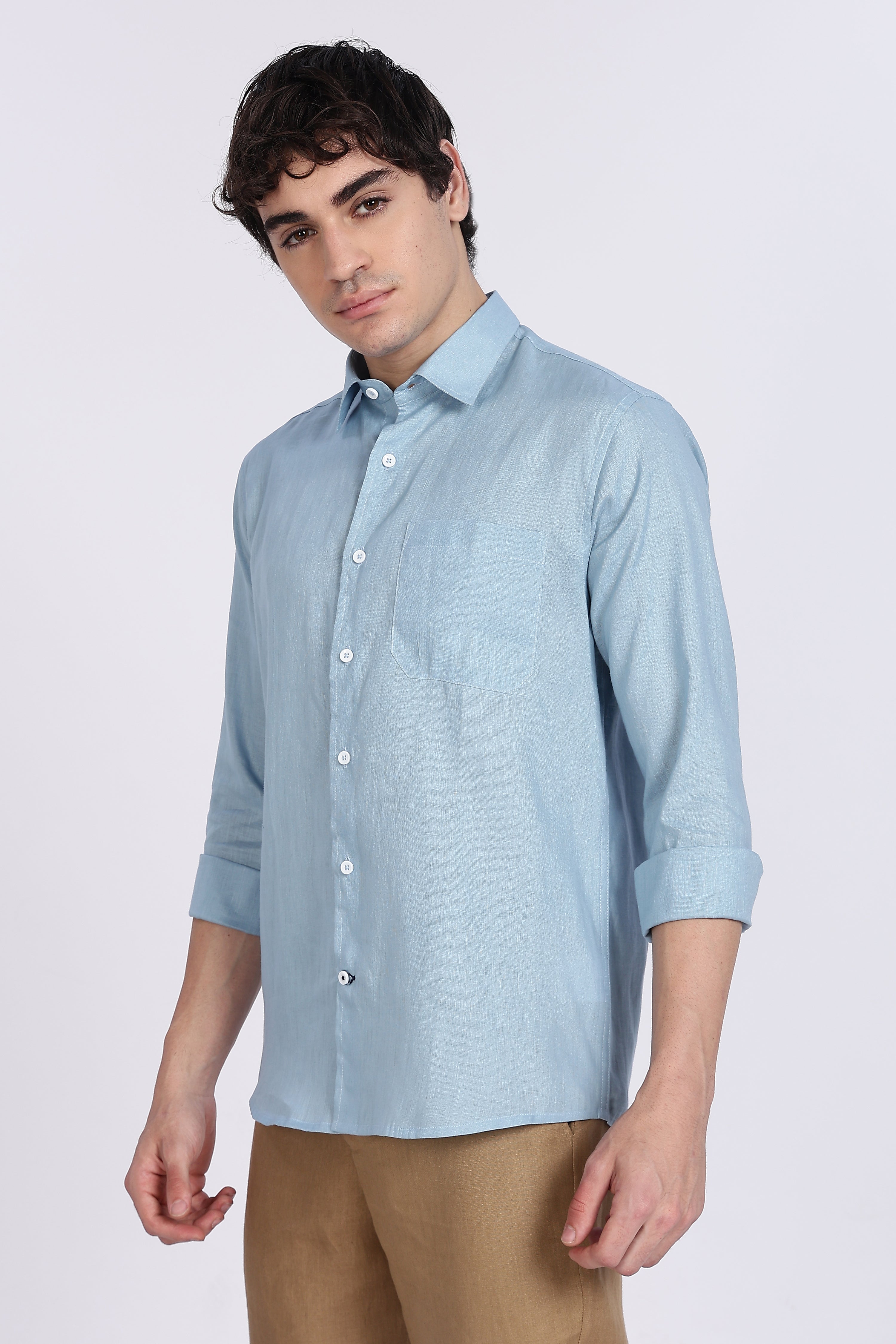 Men’s Light Blue Full Sleeve Linen Shirt – 100% Pure Linen | Linen Culture